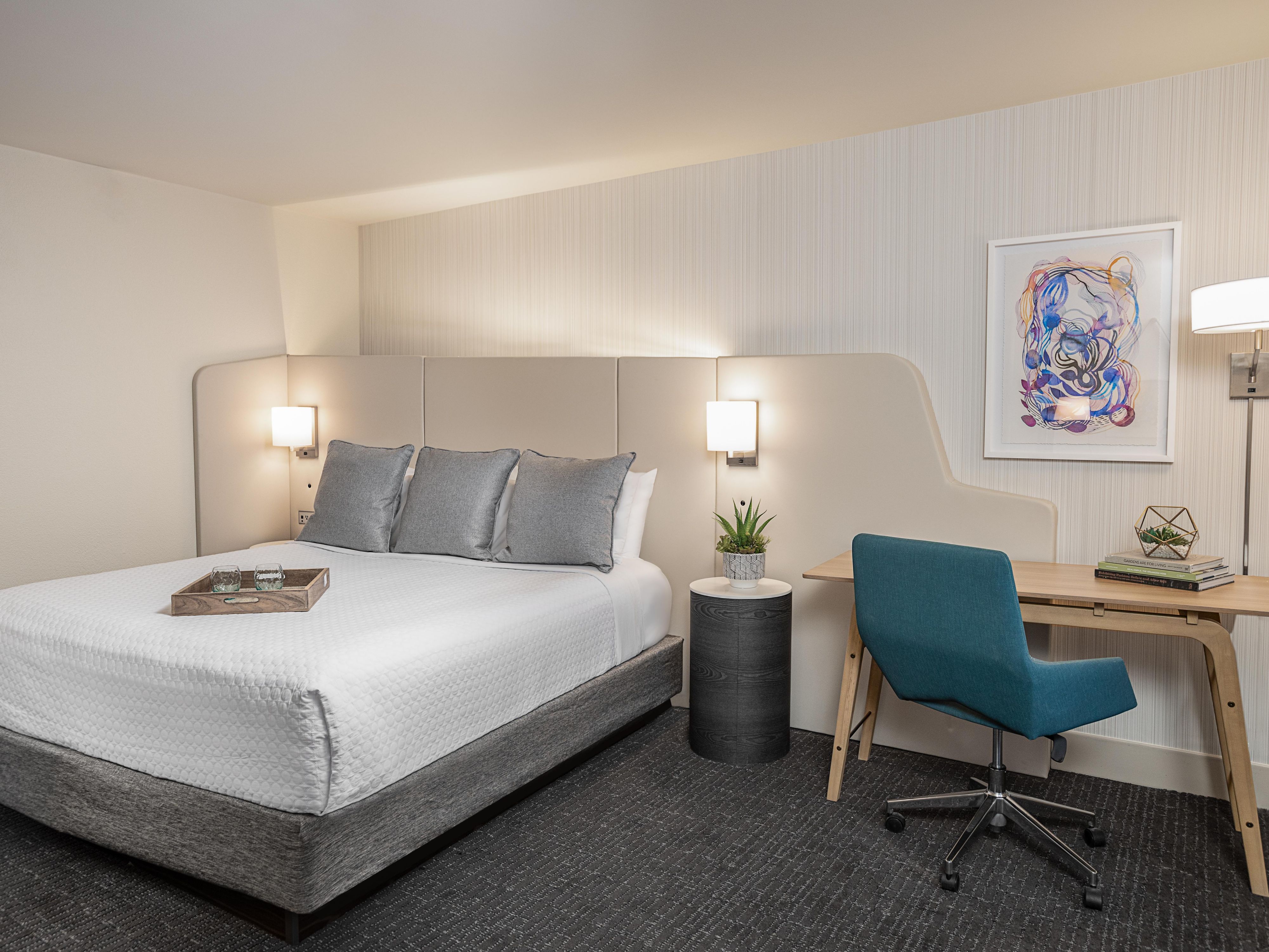 Guest room bed and desk