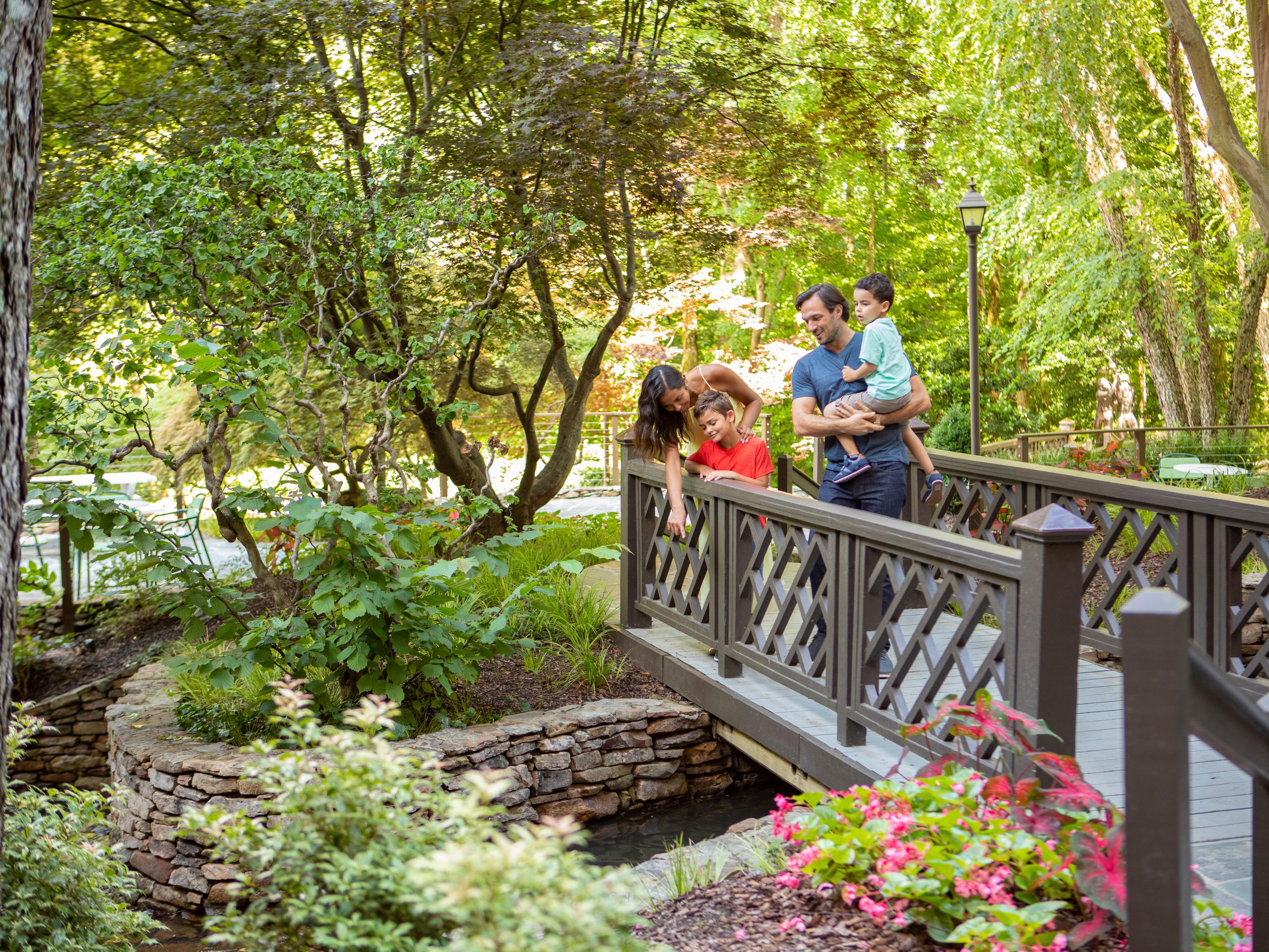 Couple walking in garden