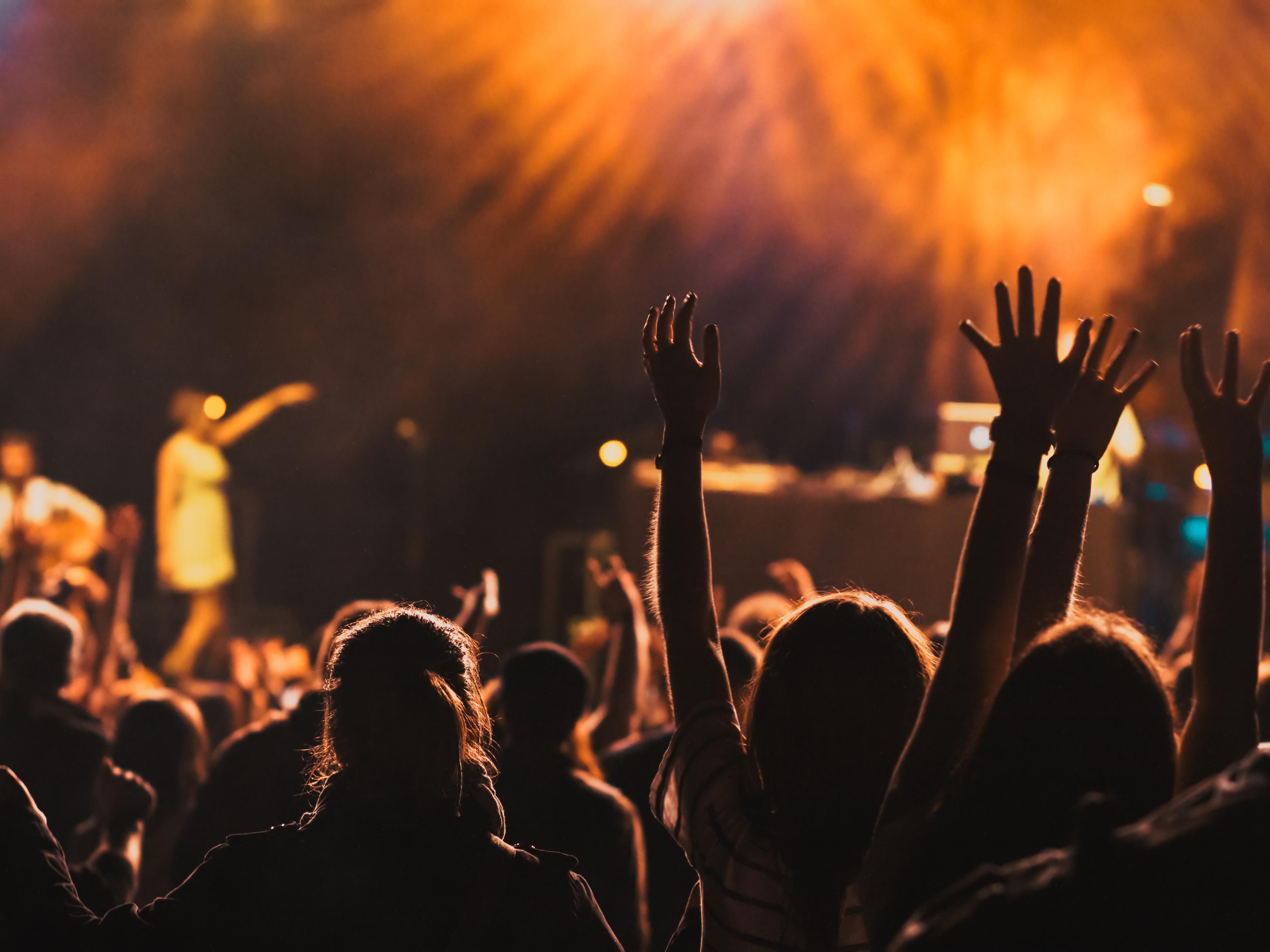 Crowd cheering at stadium concert