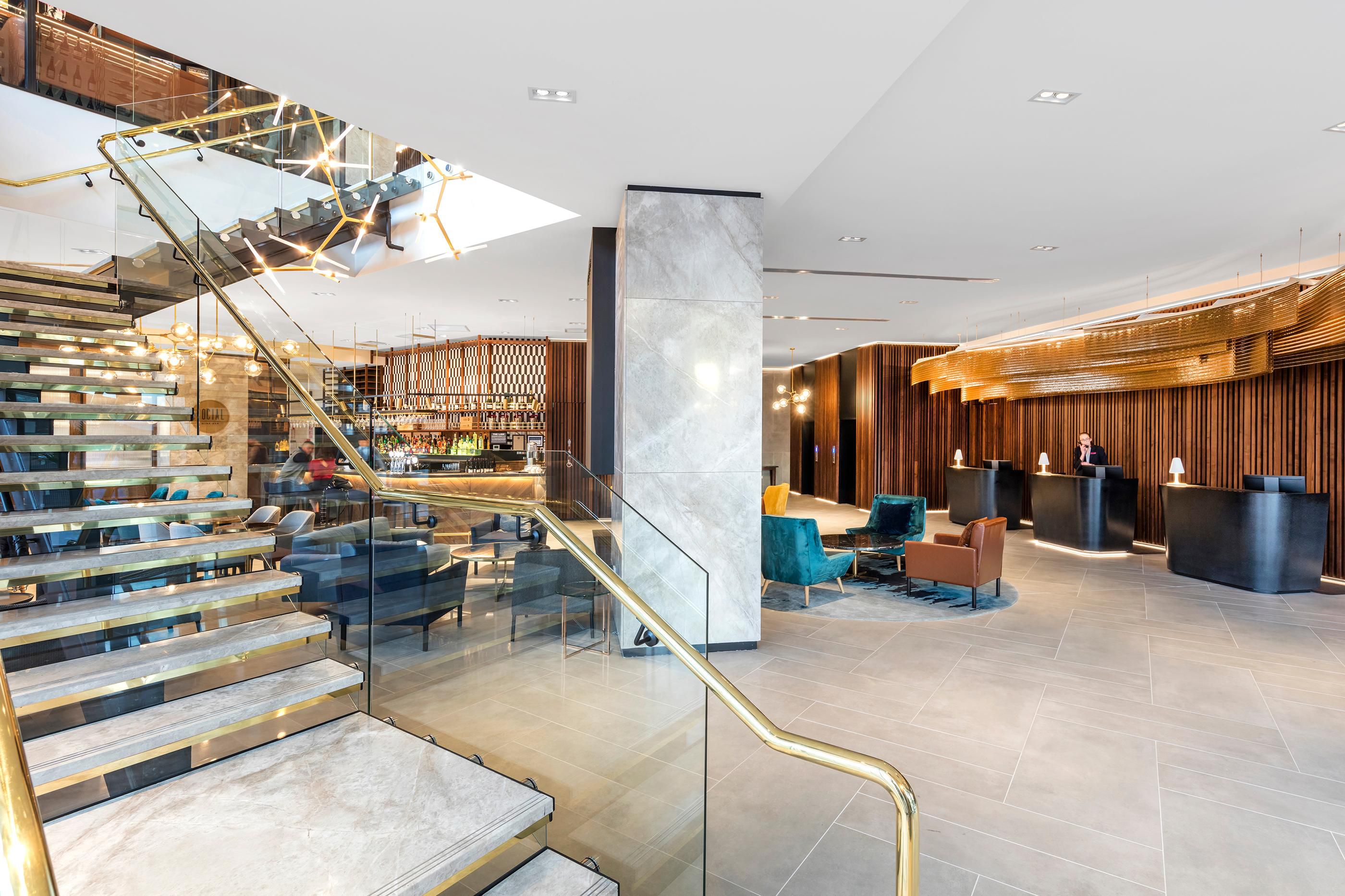 Staircase and lobby lounge of Crowne Plaza Christchurch 