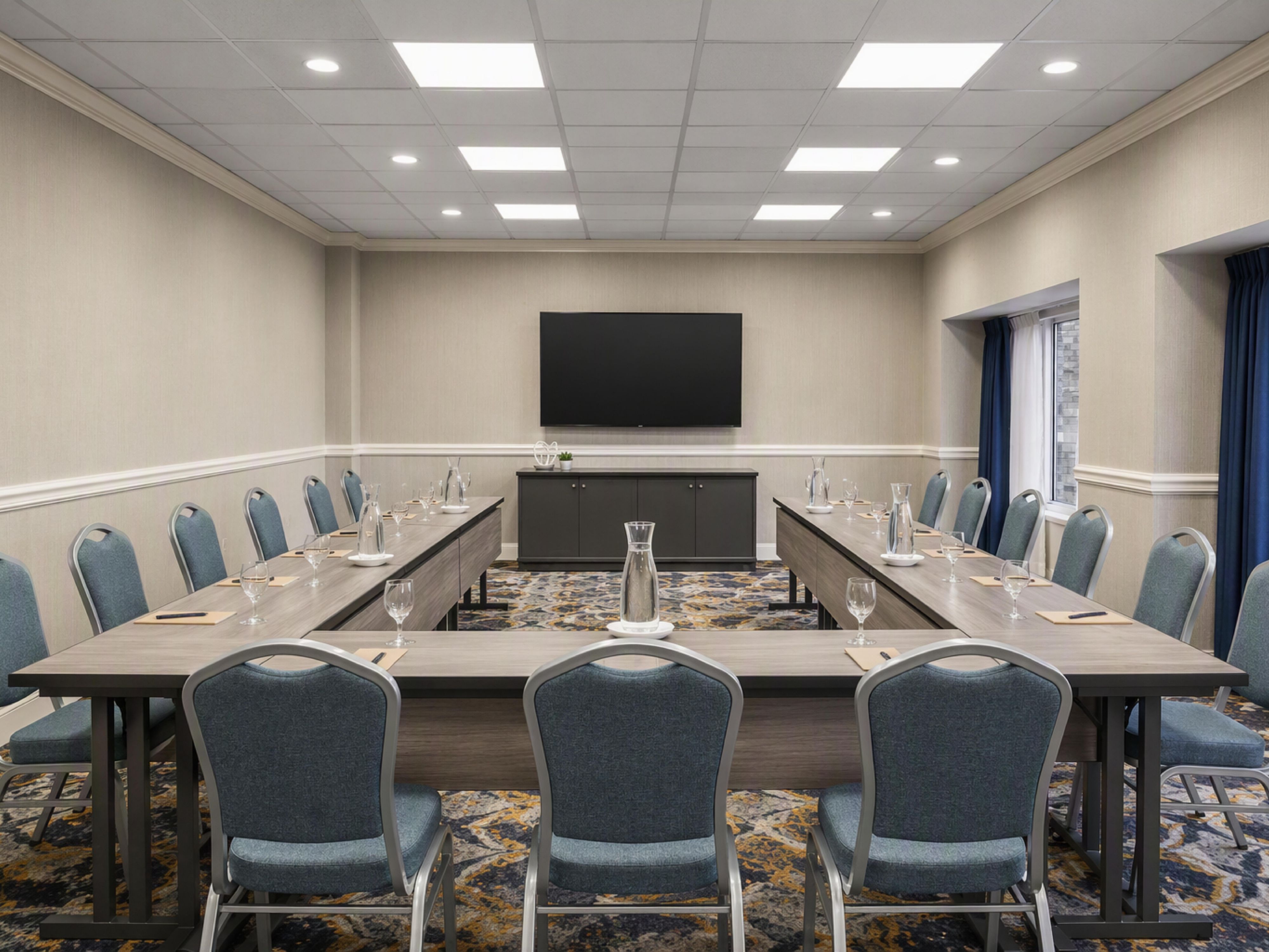 meeting room set up for a conference