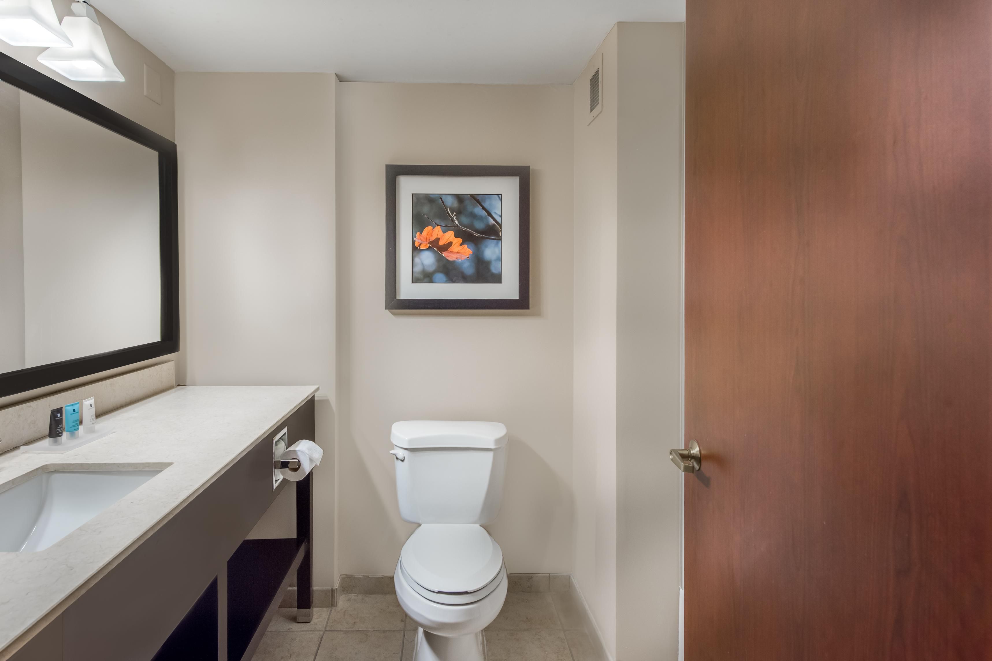 Spacious bathroom with updated amenities