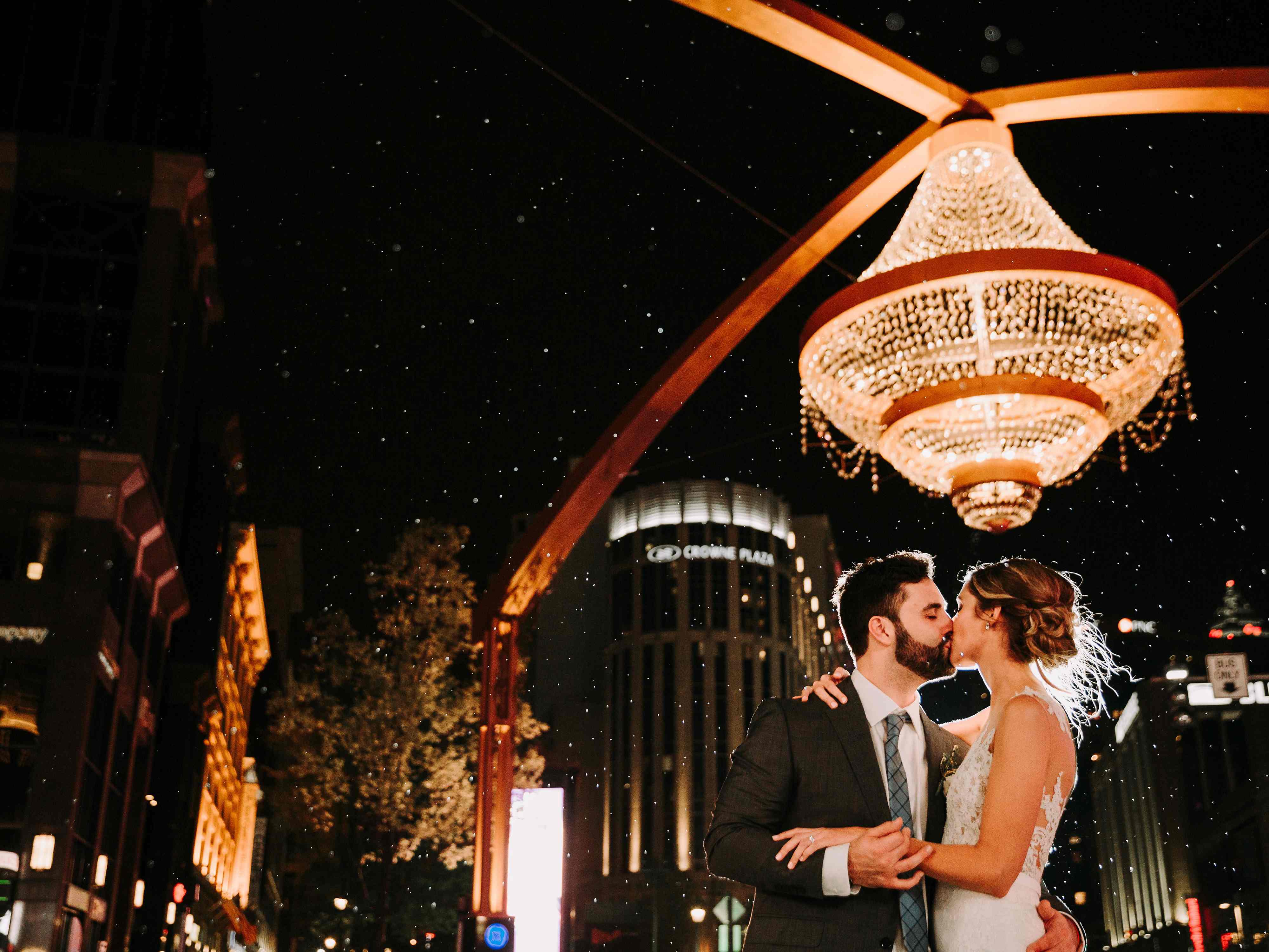 Couple getting married outside of Cronwe Plaza Cleveland at Playhouse Square