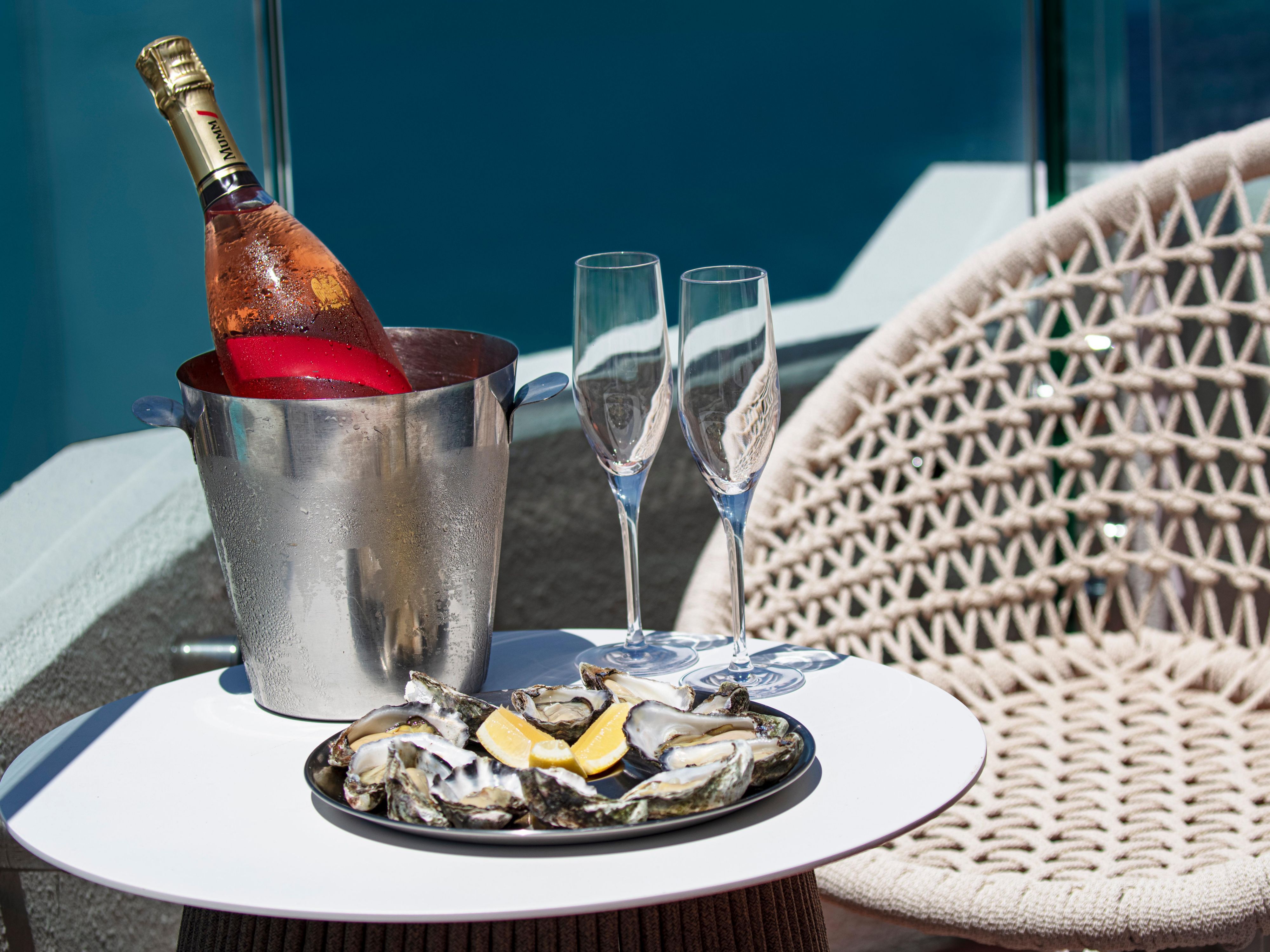 Champagne and oysters on your balcony