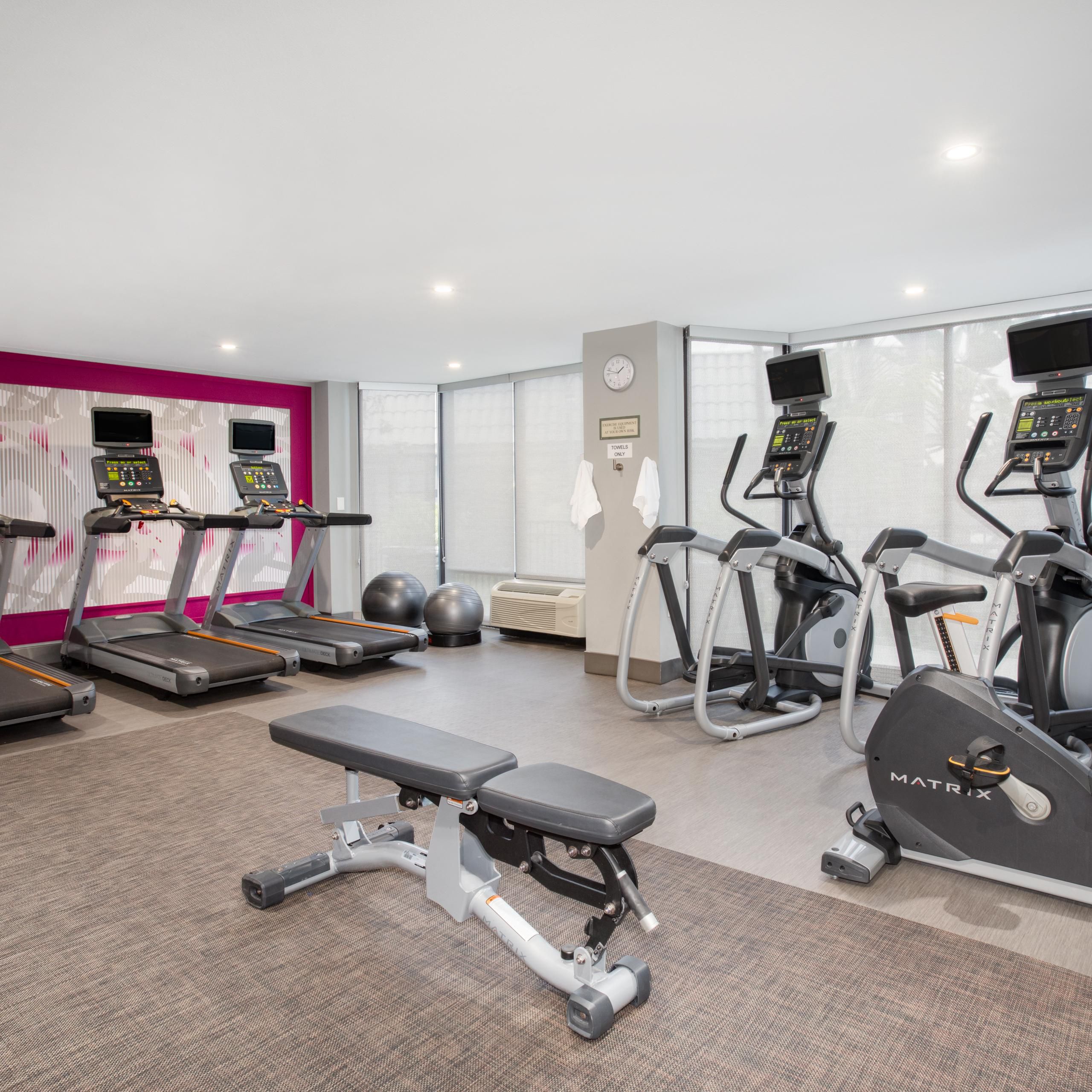 Continue your workout regimen in our 24 hour fitness center.