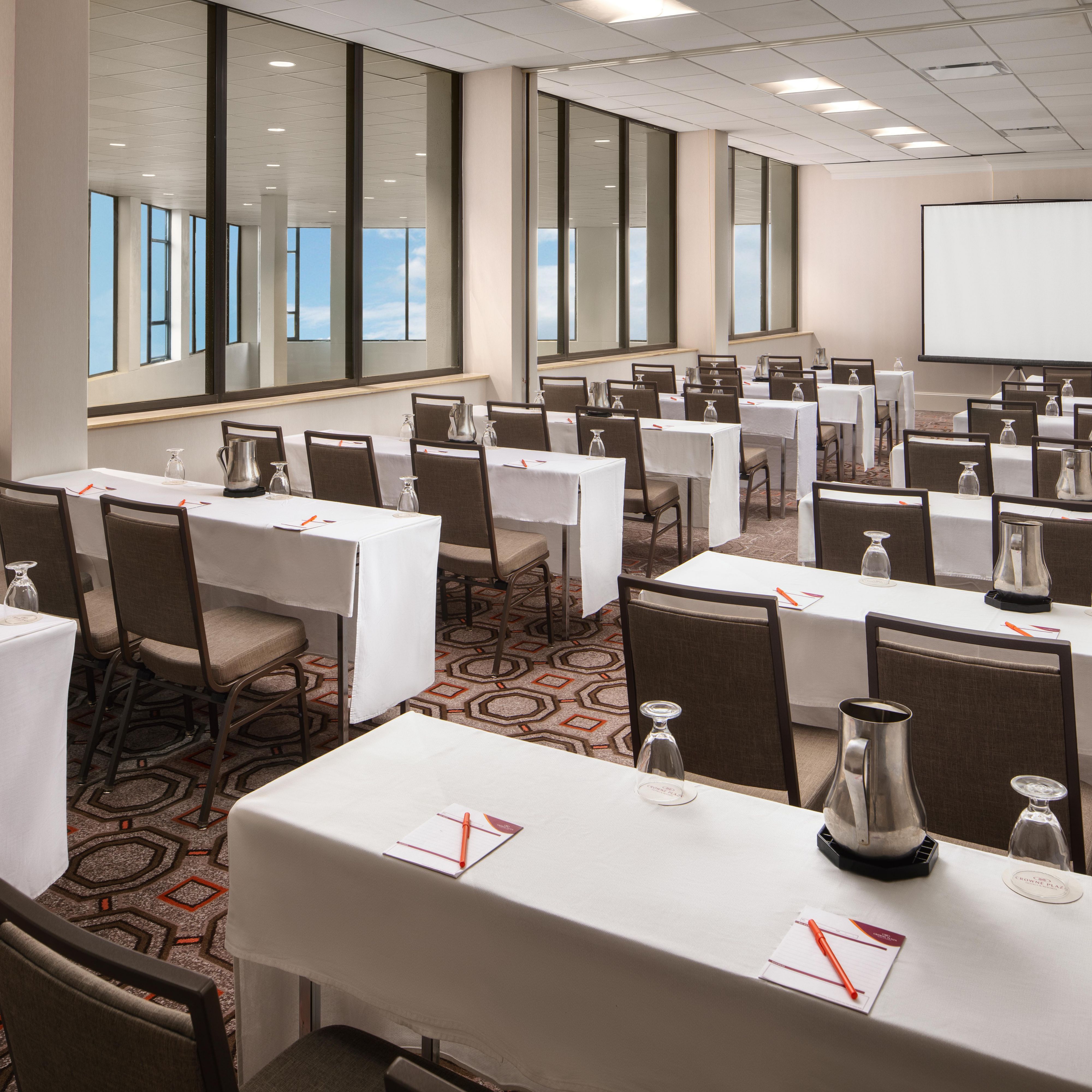 Bright windows and LED lighting set the scene for meetings.