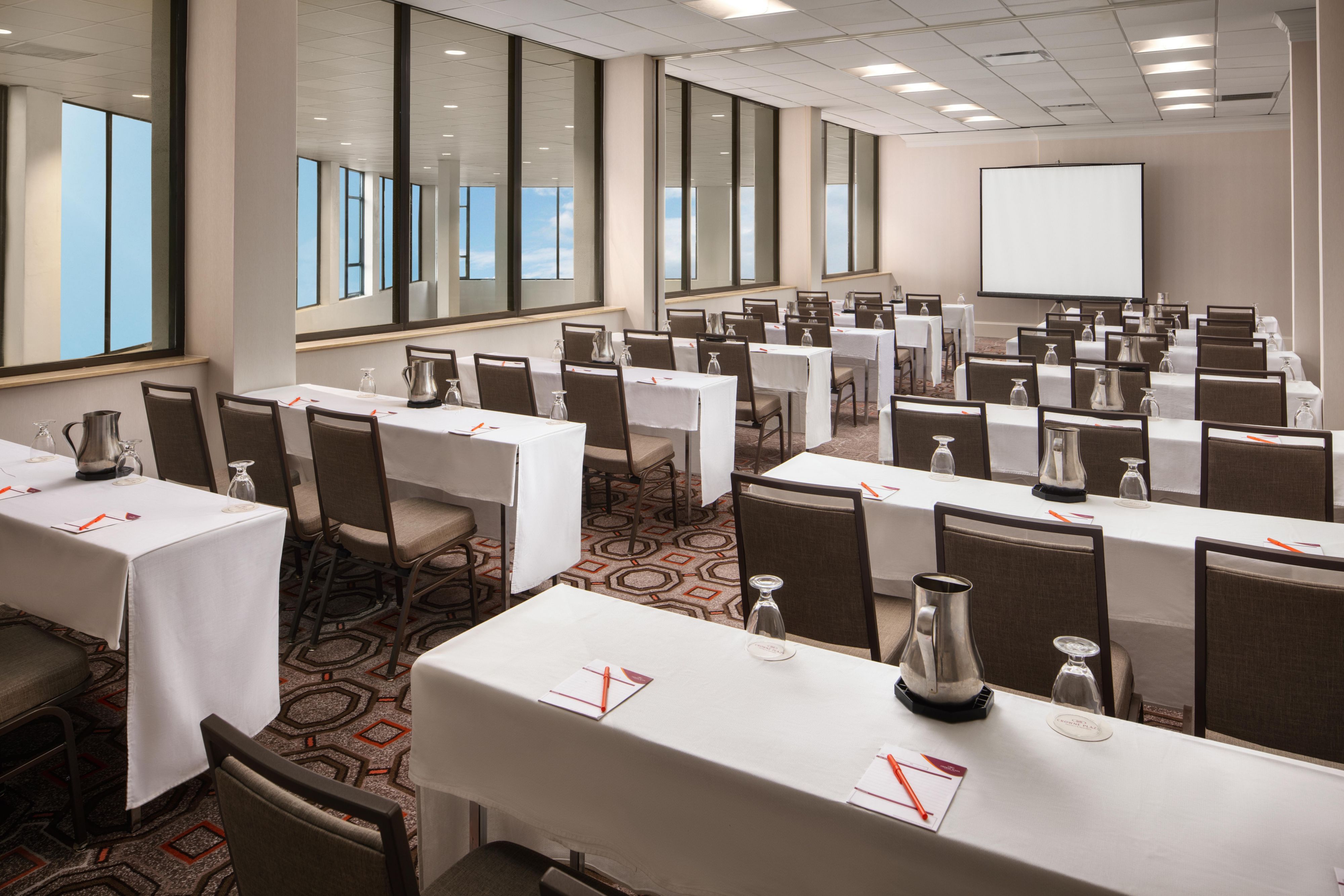 Bright windows and LED lighting set the scene for meetings.