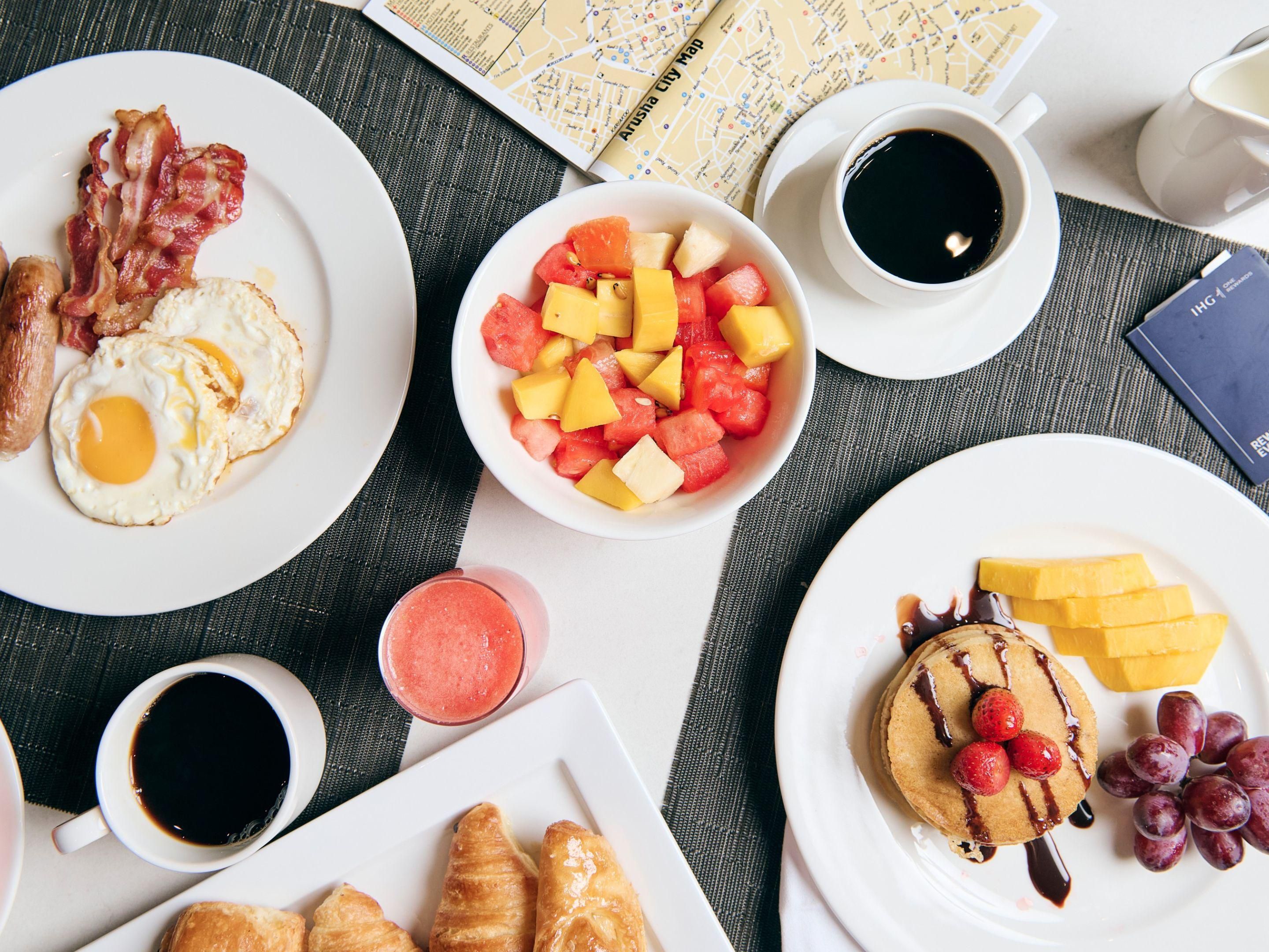 Start your day with a nourishing breakfast. A rich buffet of international and local breakfast dishes. A display of fresh juices and delicious pastries.  
