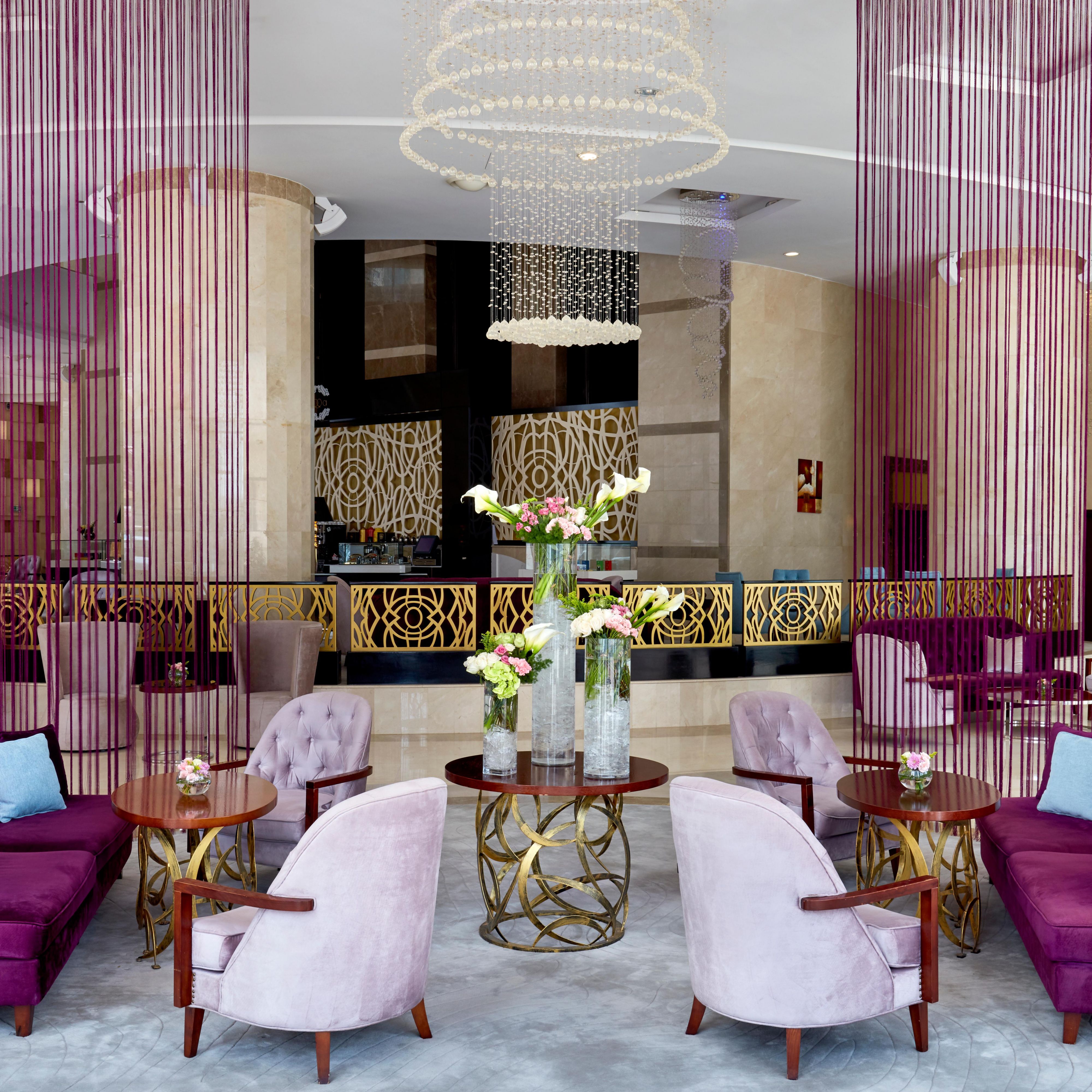 The hotel lobby depicts a stylish and modern elegance