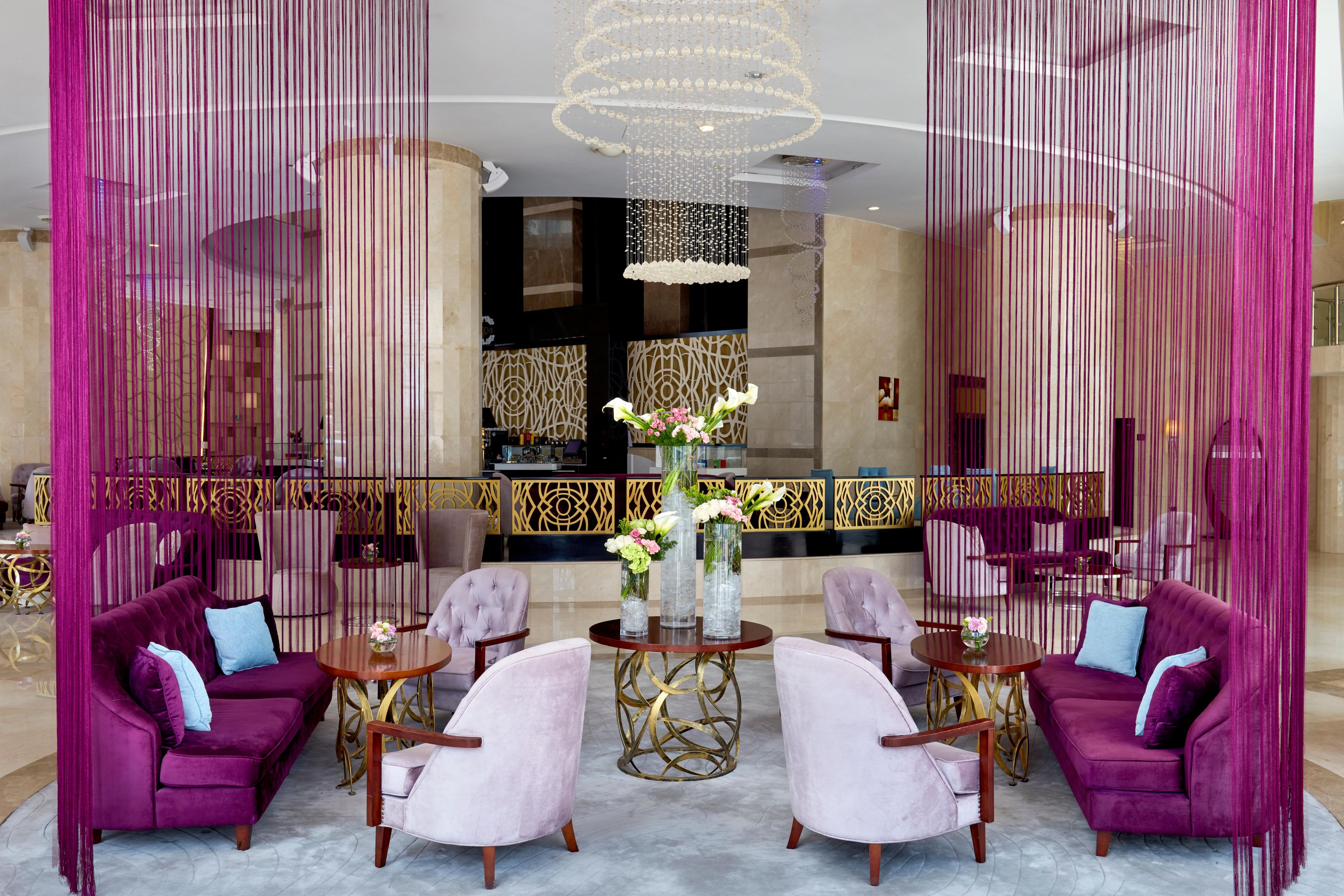 The hotel lobby depicts a stylish and modern elegance