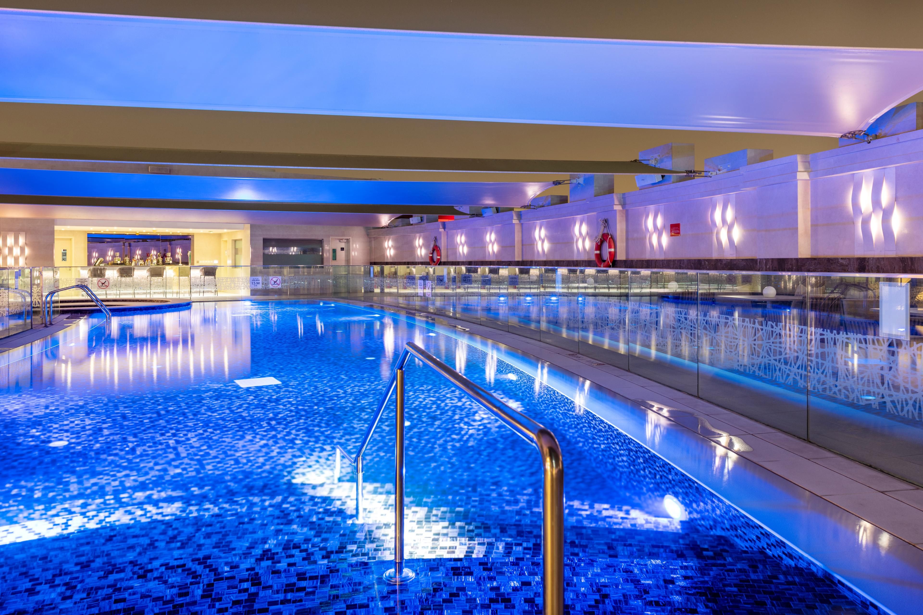 Our outdoor swimming pool is the perfect place for a night swim.