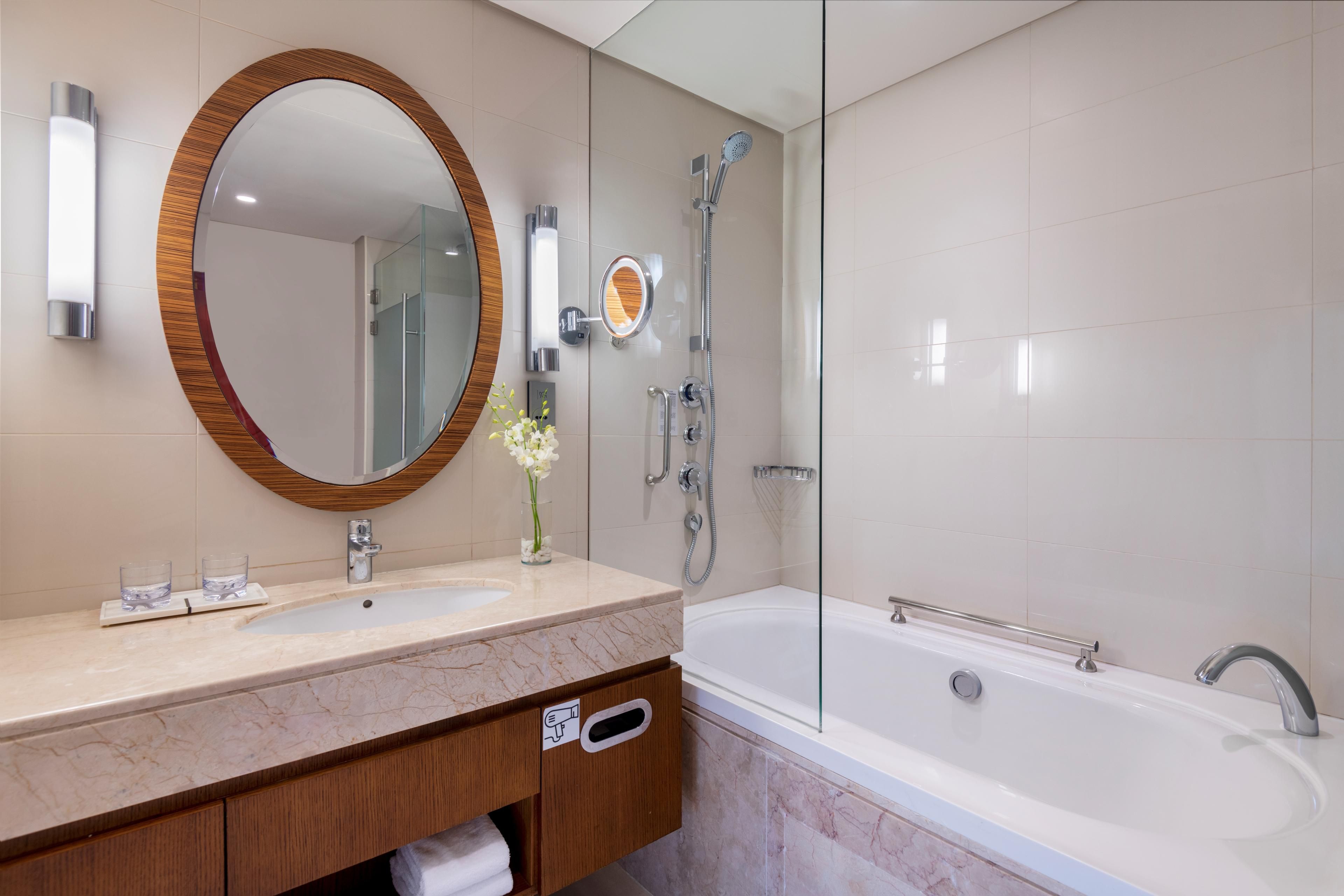 Bathroom in our Diplomatic Suite features an in-tub shower