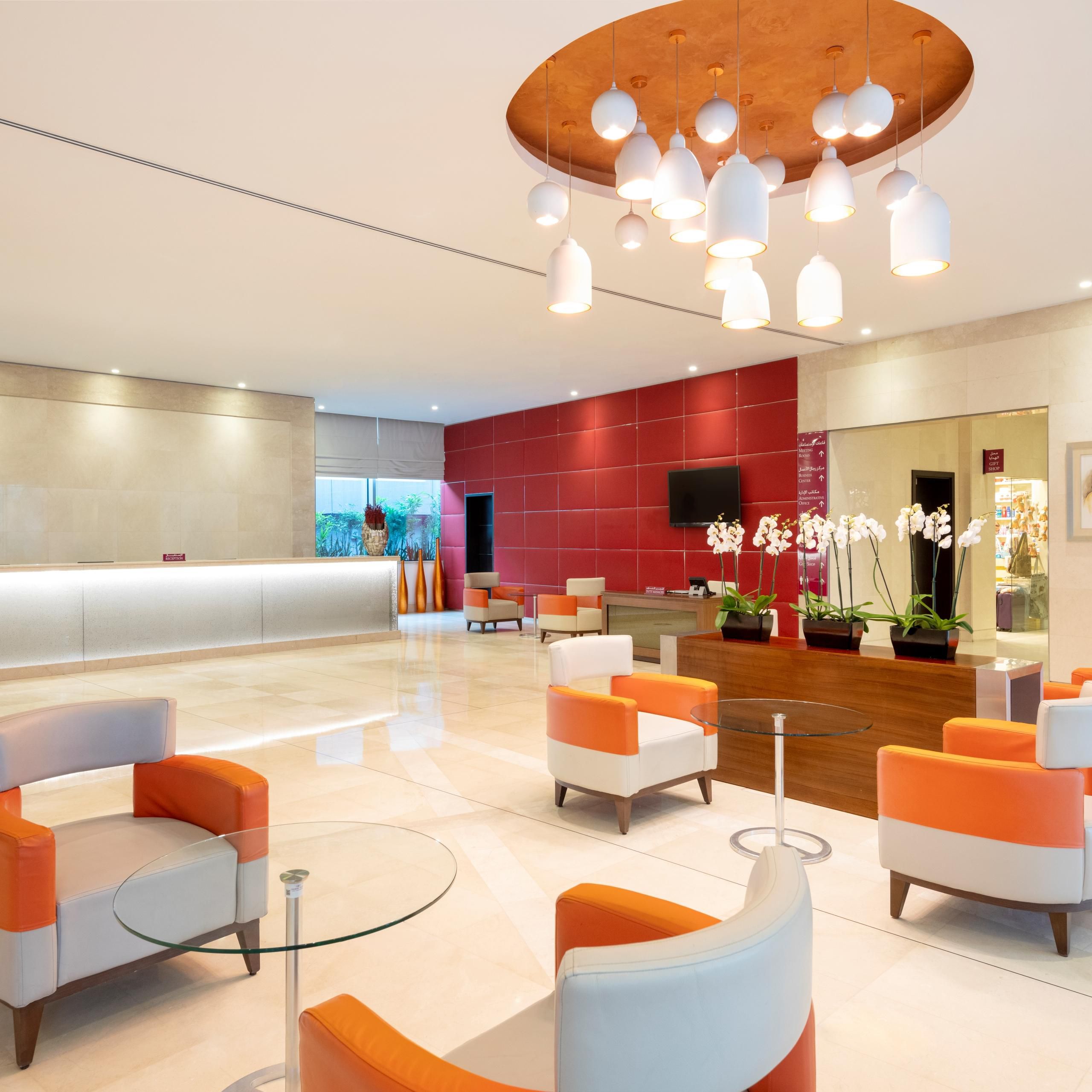 Our modern lobby entrance welcomes guests to the hotel