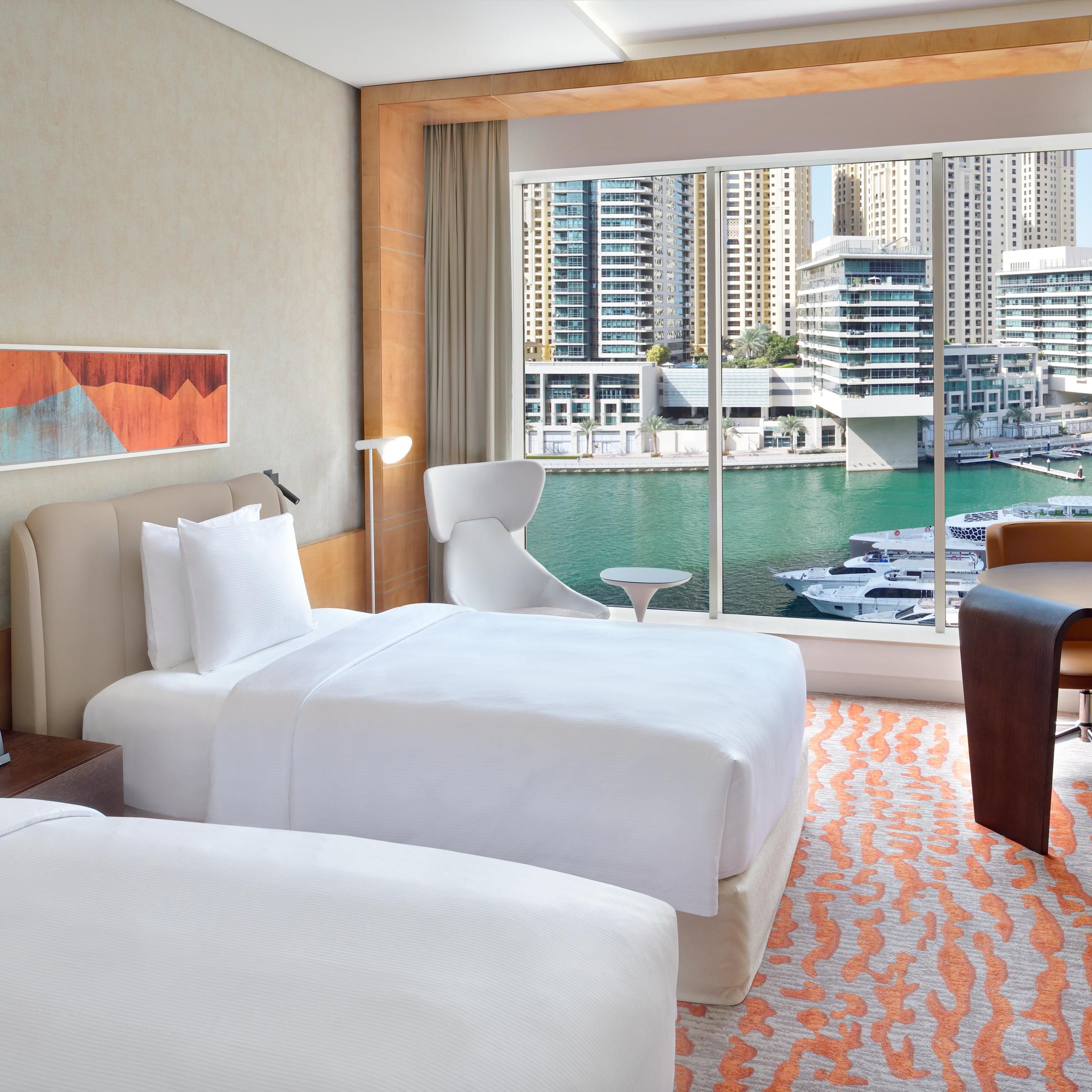 Twin Bed Dubai Marina View Guest Room Daylight