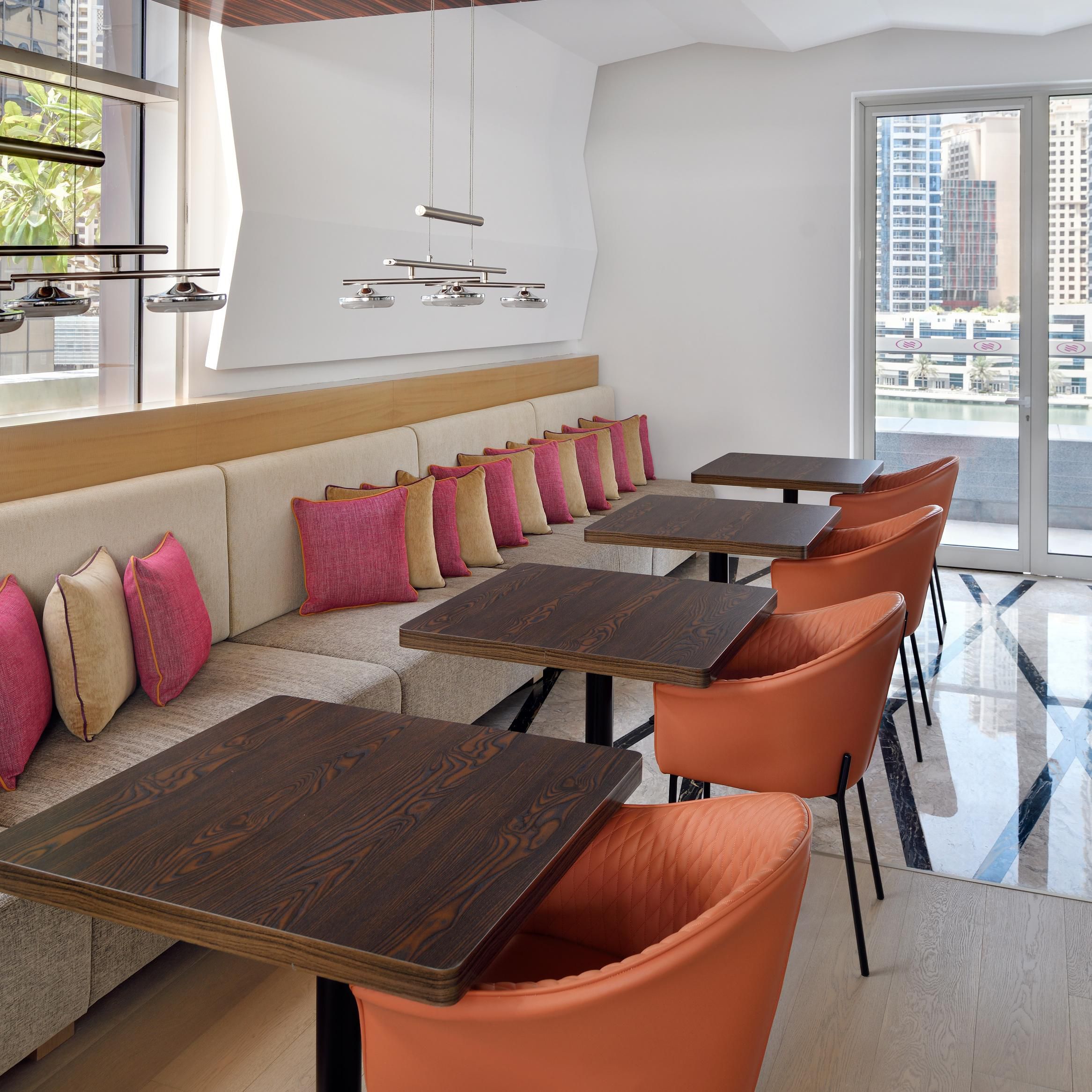 Spacious areas for dining and working with Dubai Marina views