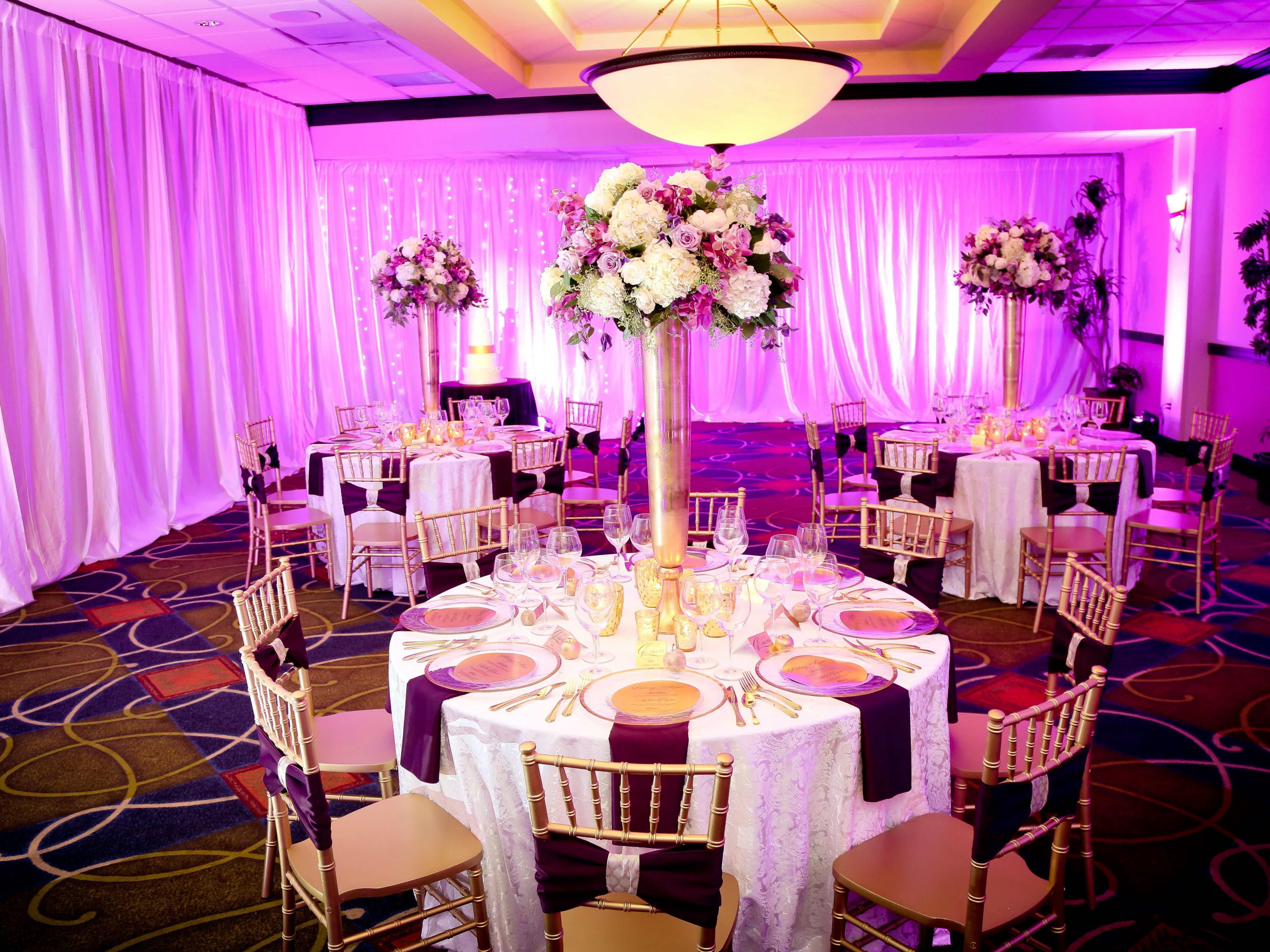 Celebrate in our contemporary wedding venues in Fort Myers. See your wedding dreams come true in our 5,000-square-foot ballroom, which seats 250 guests, or host a bridal shower in one of our meeting rooms. With tropical plants, palm trees, and twinkling lights, our clay-tiled terrace is perfect for an outdoor wedding reception or cocktail party.​