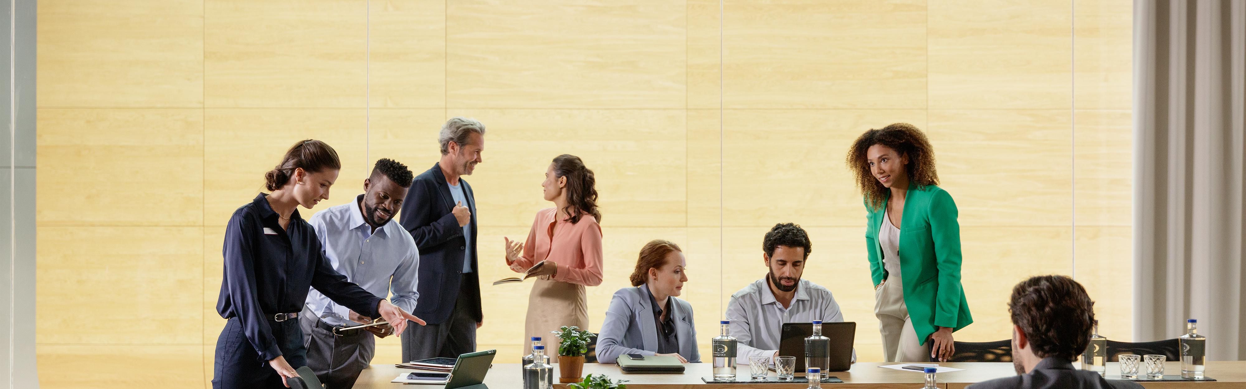 Corporate group in a meeting.