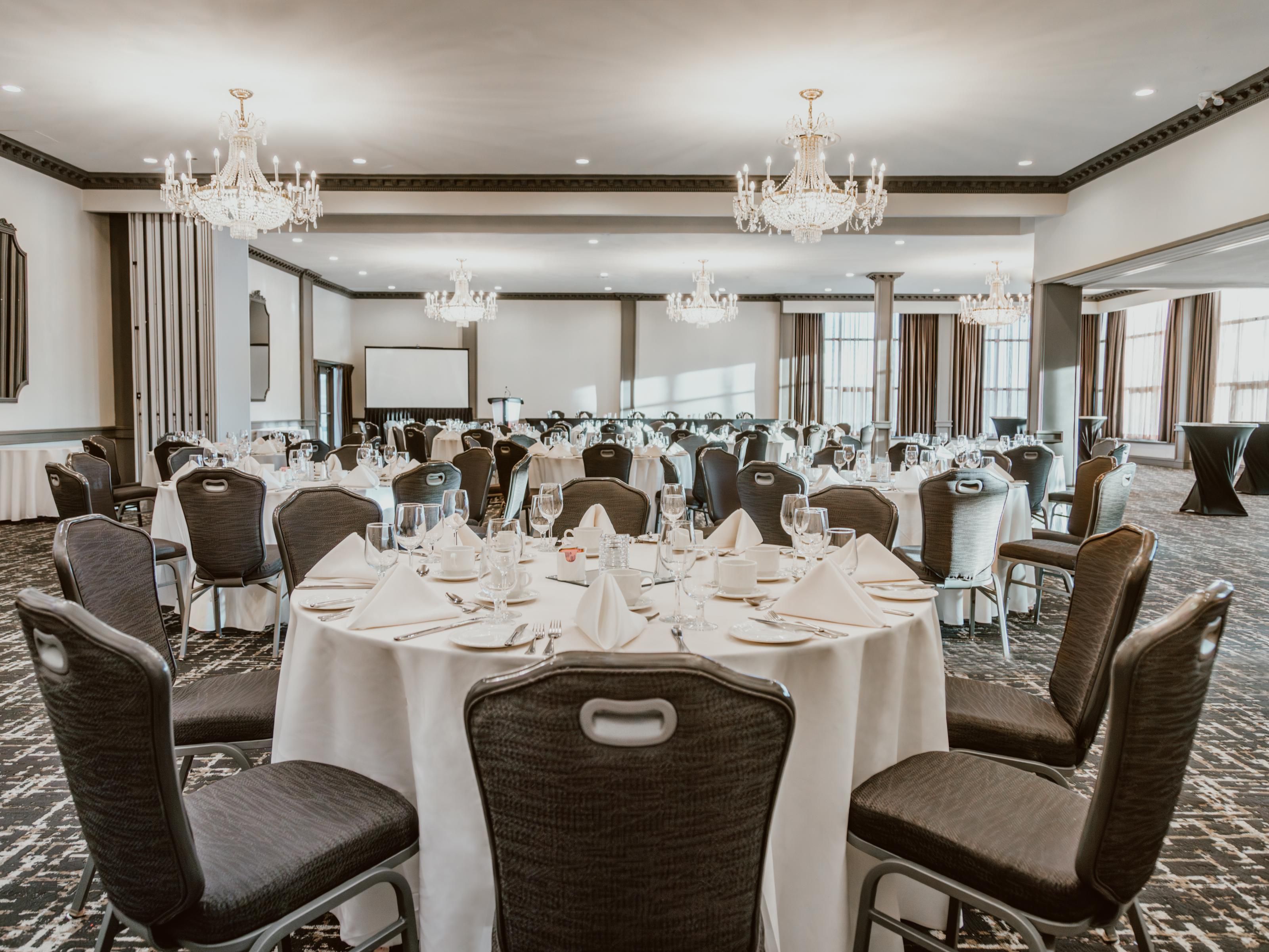 Host your event in our elegant ballroom, perfect for weddings, conferences, and celebrations. With space for up to 280 guests, modern AV equipment, and tailored catering options, we provide everything you need for a memorable occasion in the heart of Fredericton.