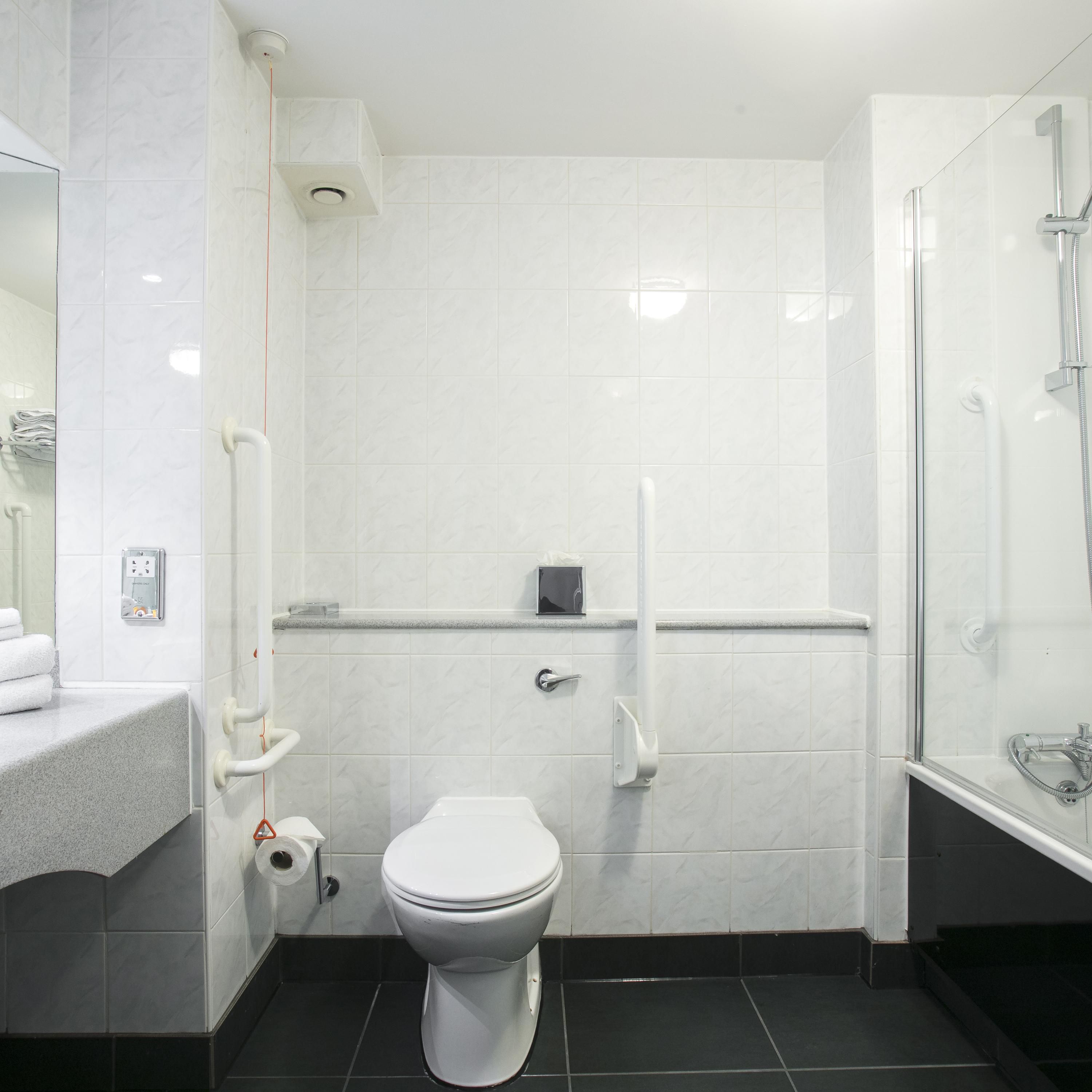 Accessible Room Bathroom, with grab rails.