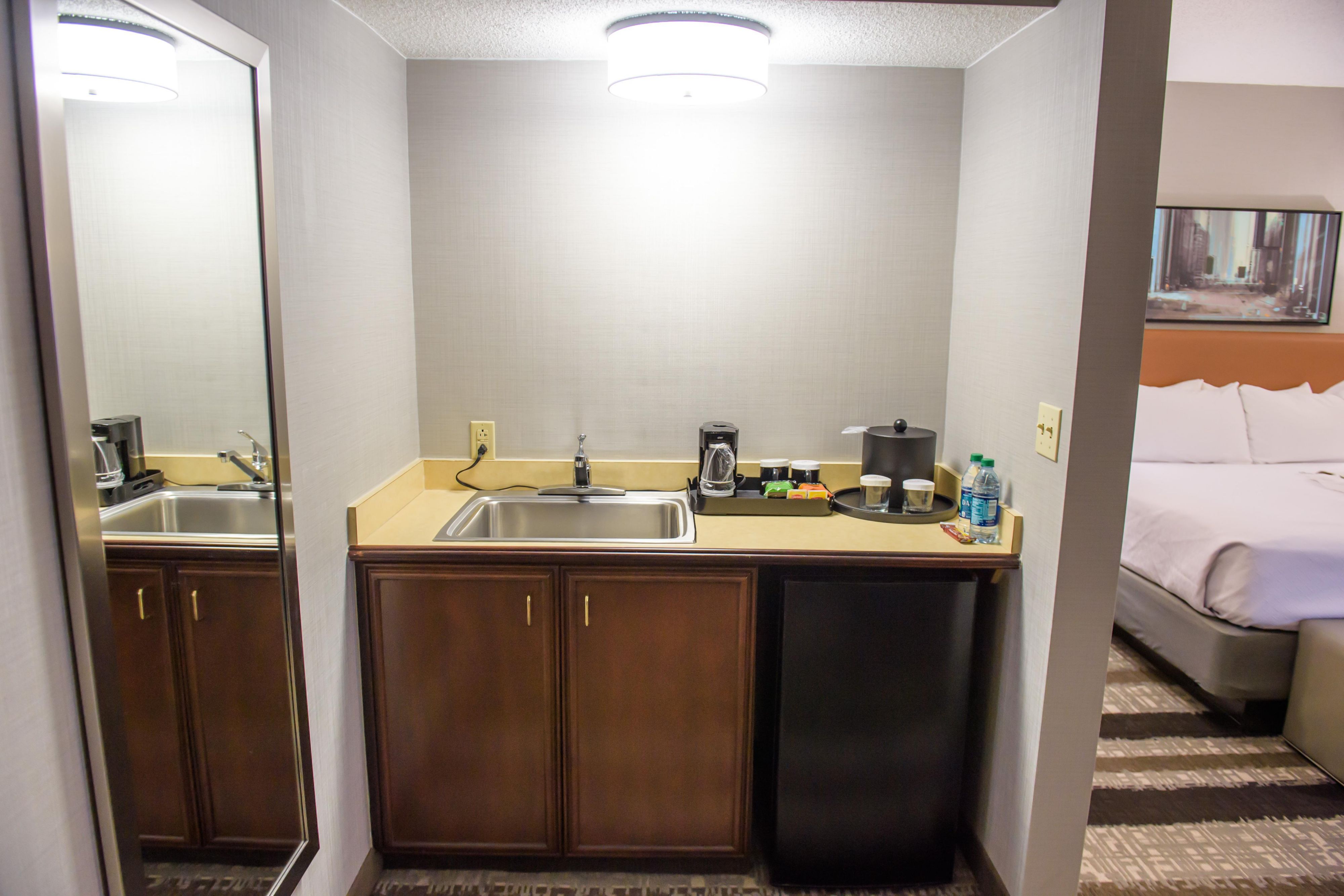 Some Feature Rooms come with a kitchen counter and sink