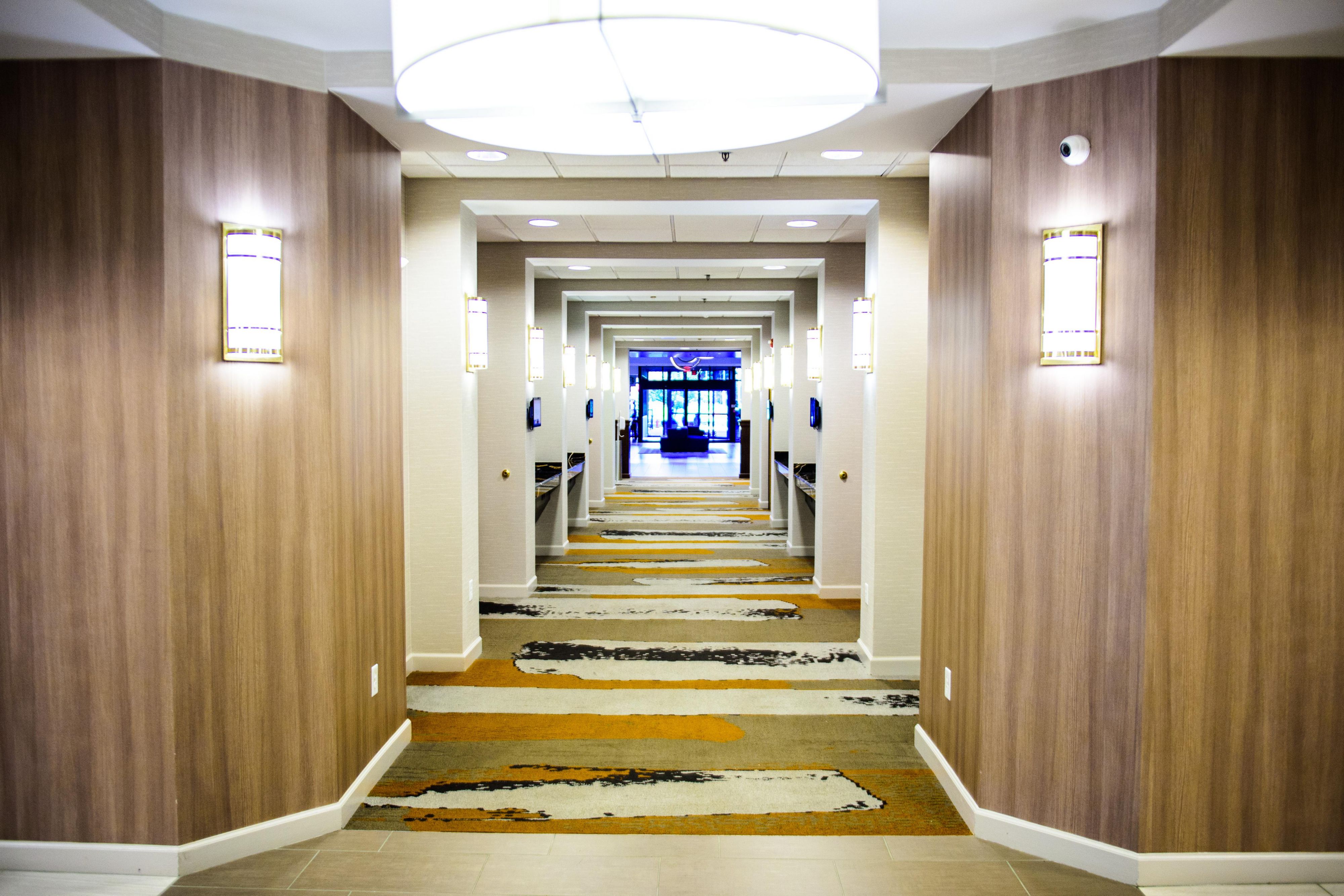 Lobby level hallway leading from function space