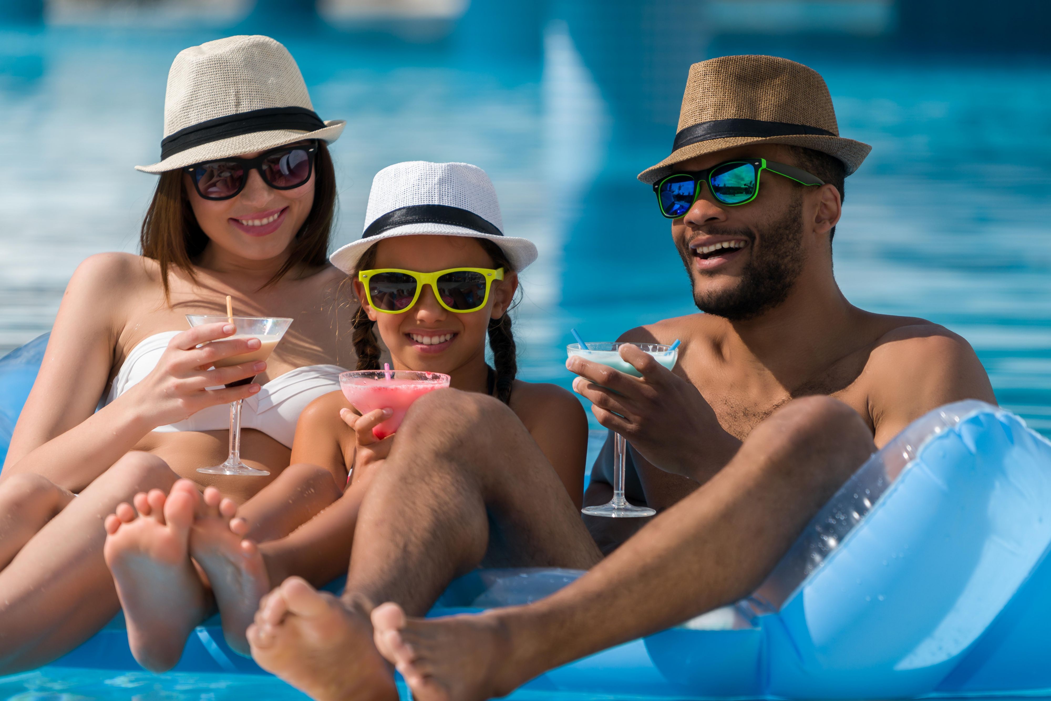 family in a pool