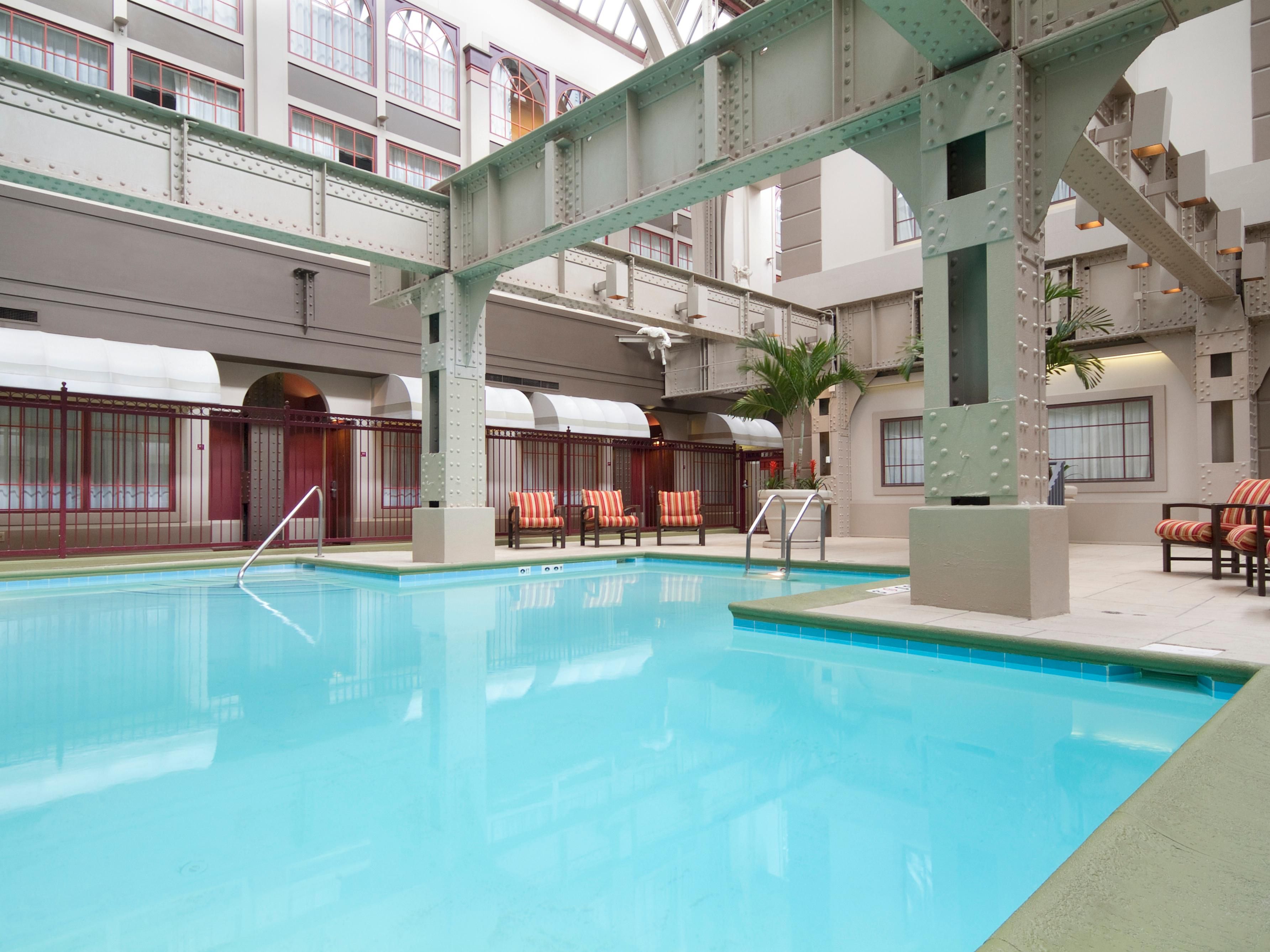 Get your workout in at our Fitness Center any time of the day or night. With a 24-hour schedule, the choice is all yours. You can also take a refreshing dip at our hotel in Indianapolis, with an indoor pool. Or, bring the kids down to romp and play in the water while you relax in one of the poolside lounge chairs.