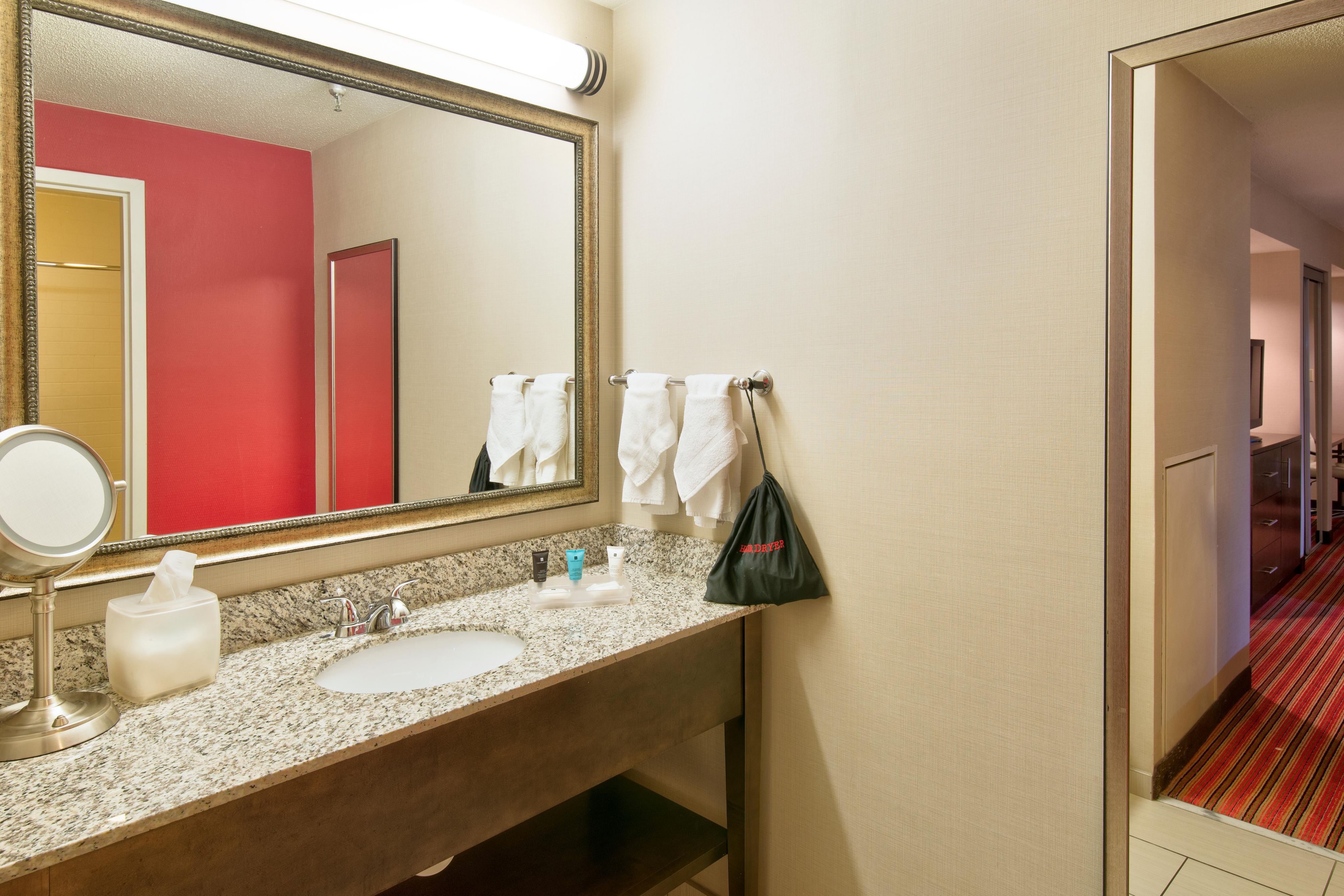 Our guest bathrooms have plenty of counter space to get ready.