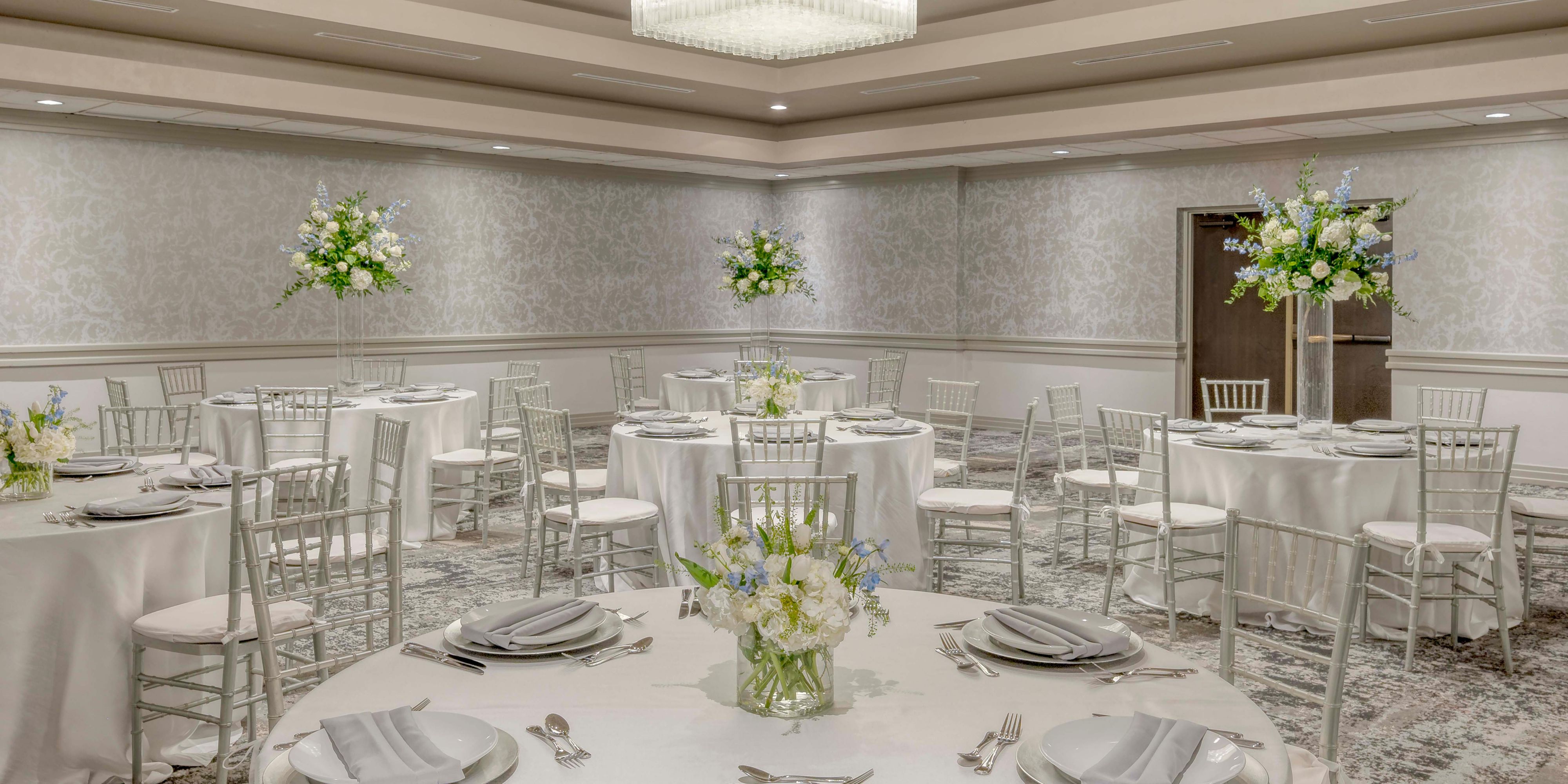 Ballroom with wedding circle tables set up