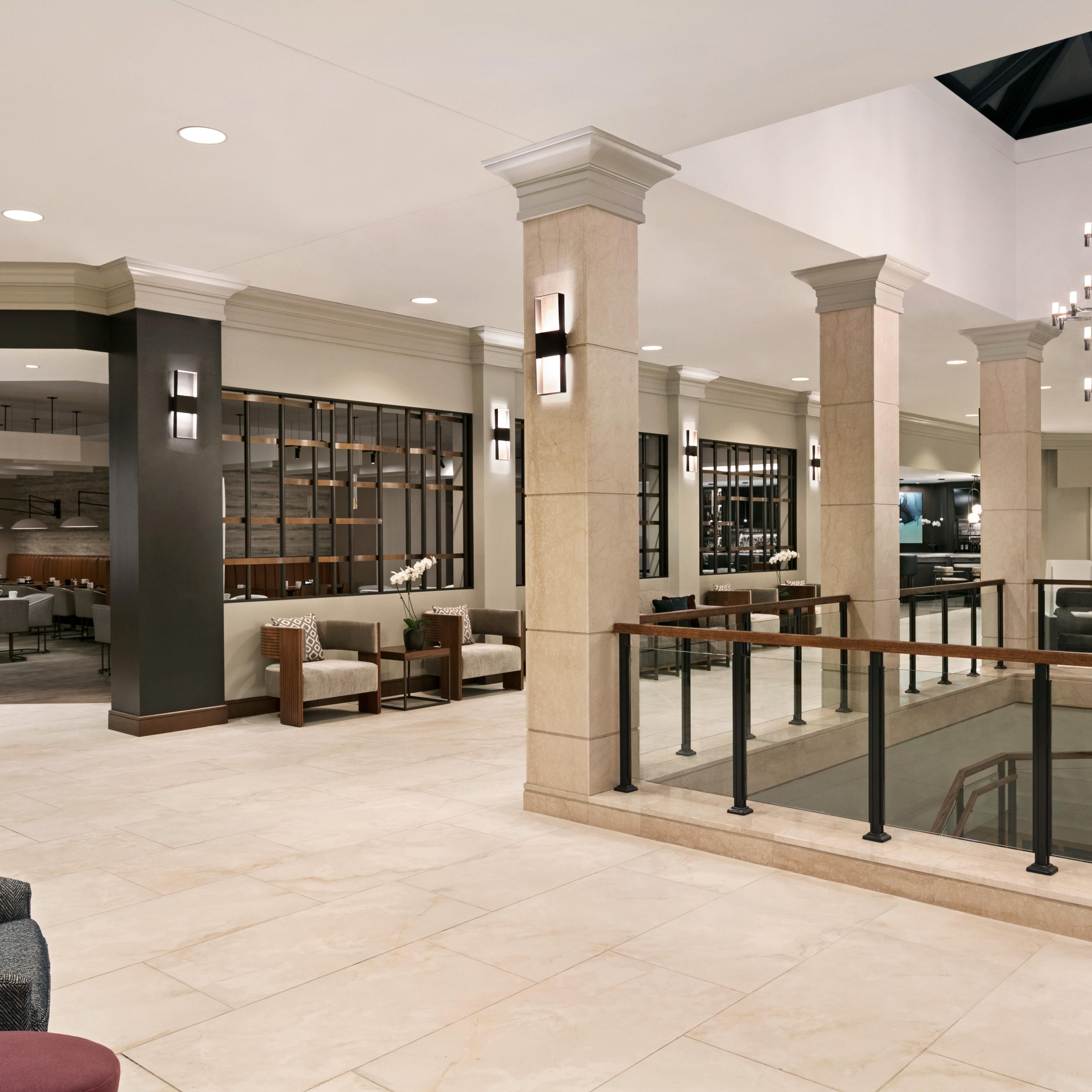 Our newly renovated lobby features ample seating with food service