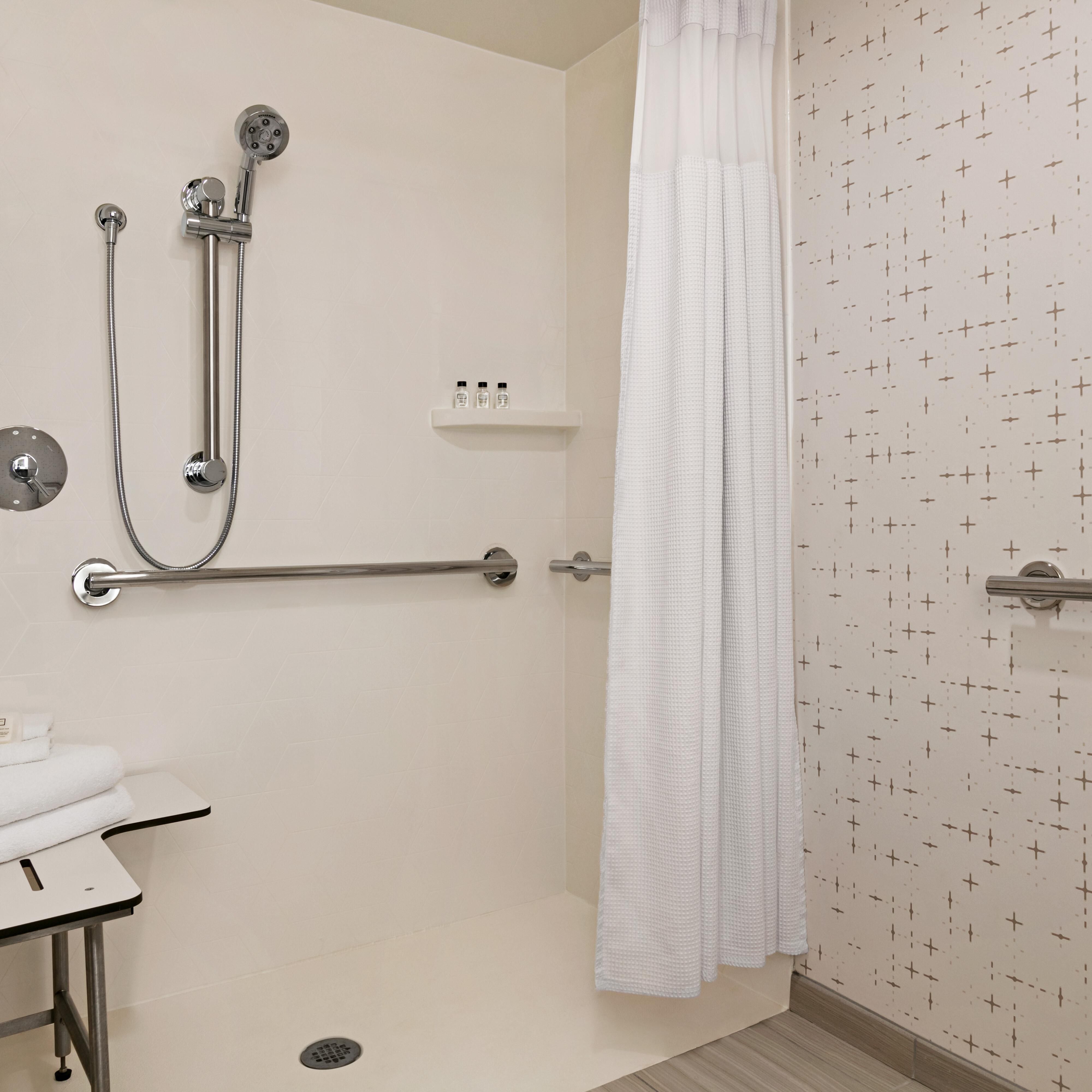 Our mobility accessible rooms are equipped with roll-in showers. 
