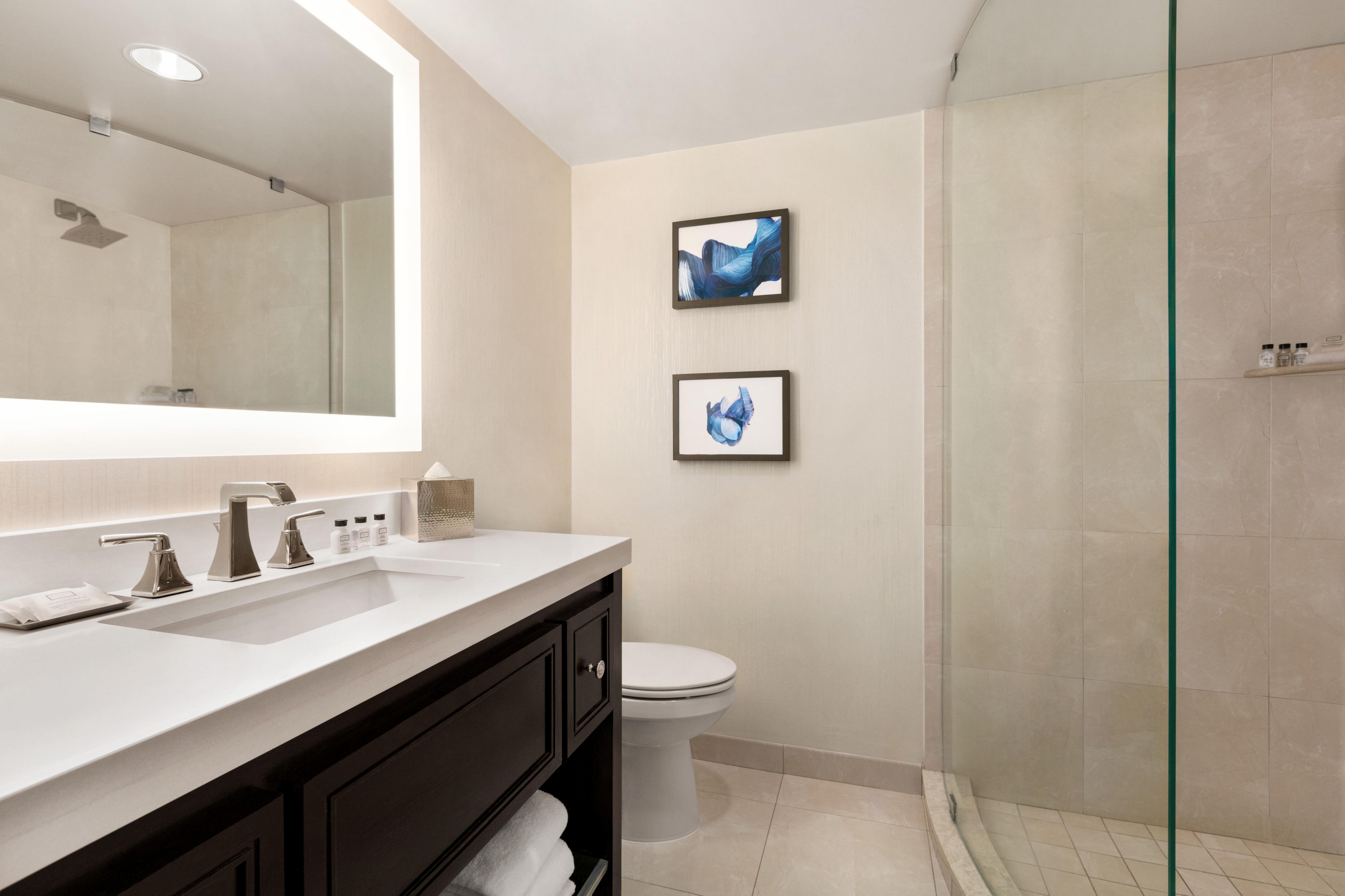 Our modern guest bathrooms include the essentials for any traveler