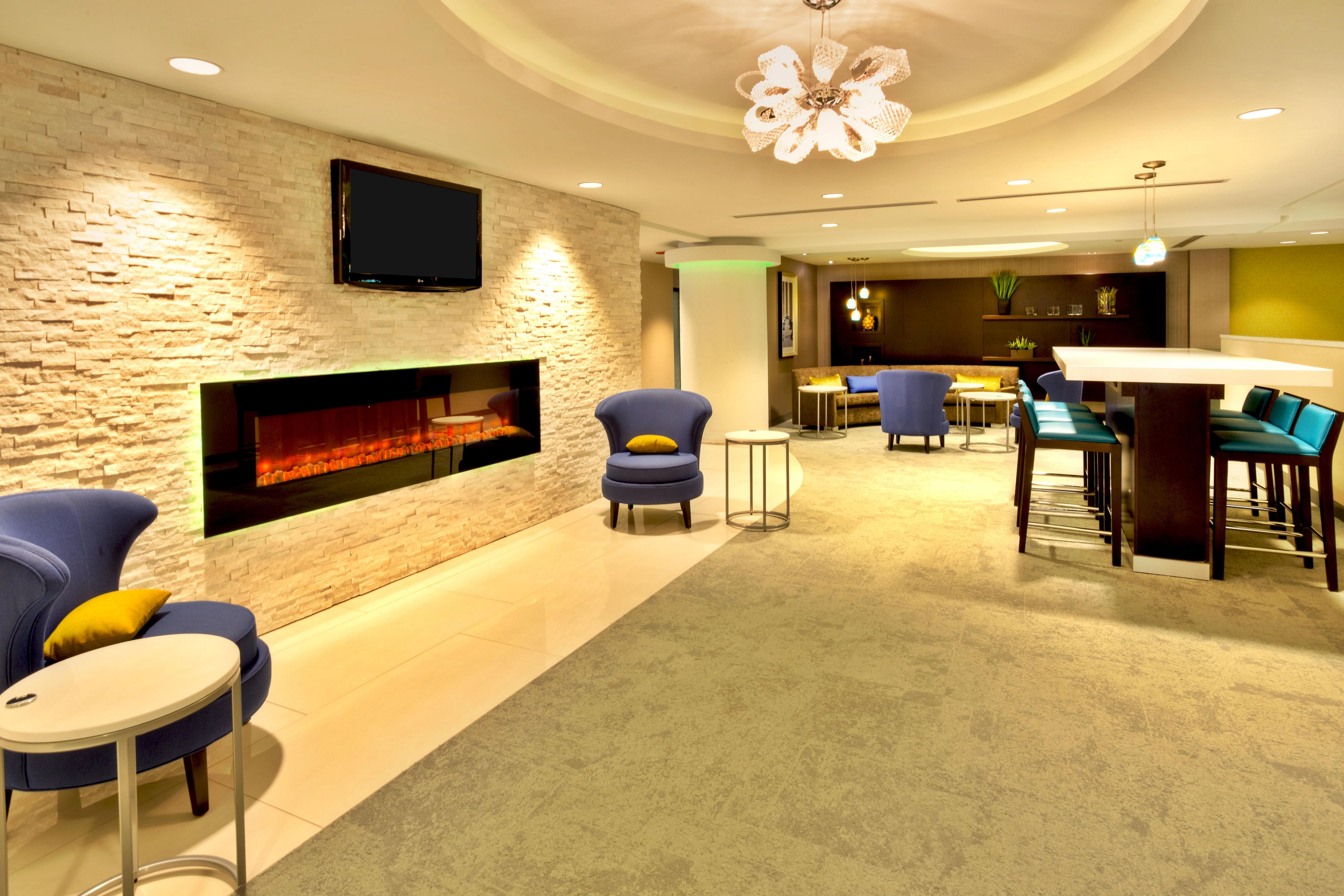 Relax by the fireplace or meet up with friends in our lobby