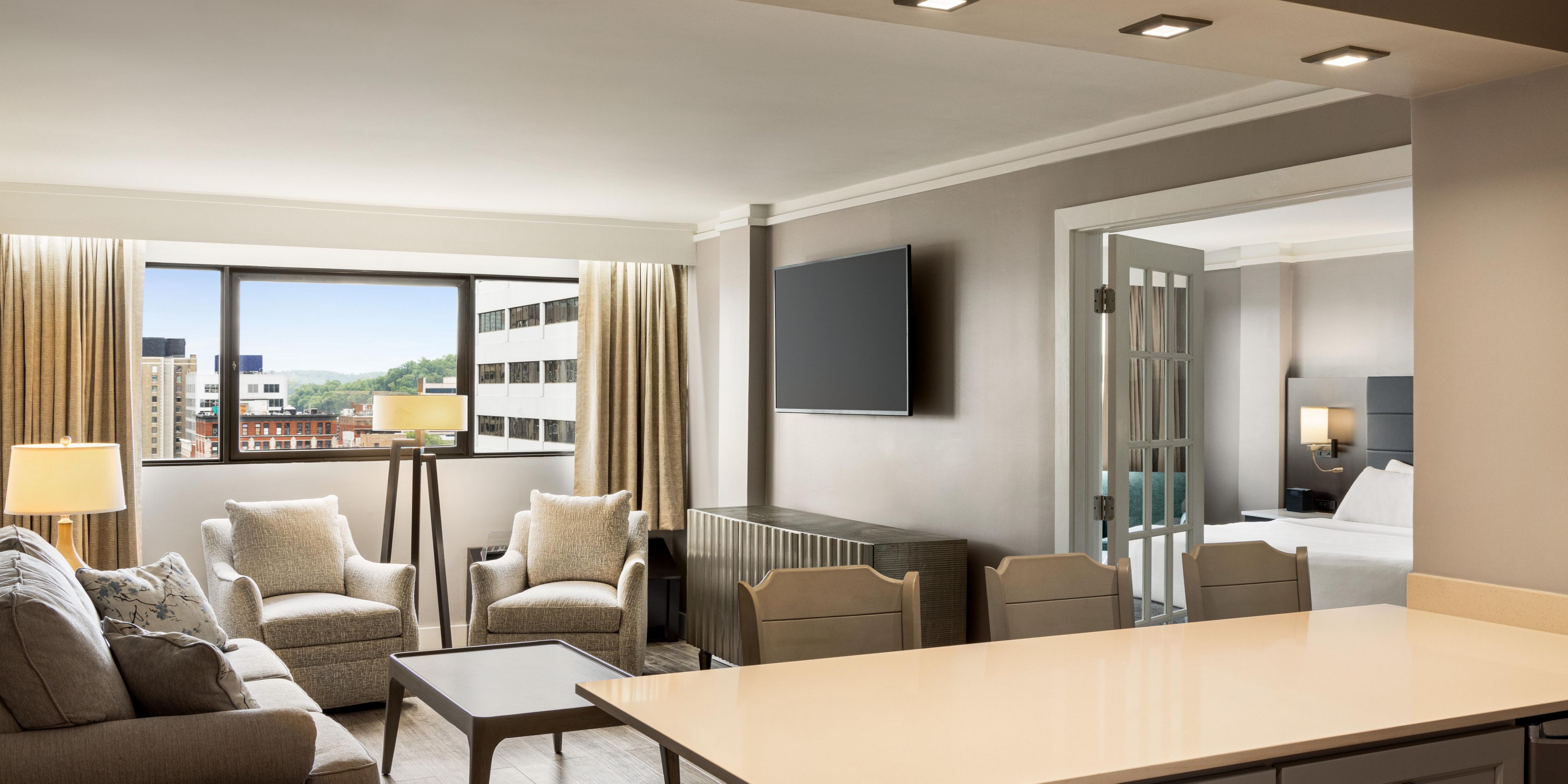 Junior Suite kitchen, living area and bedroom