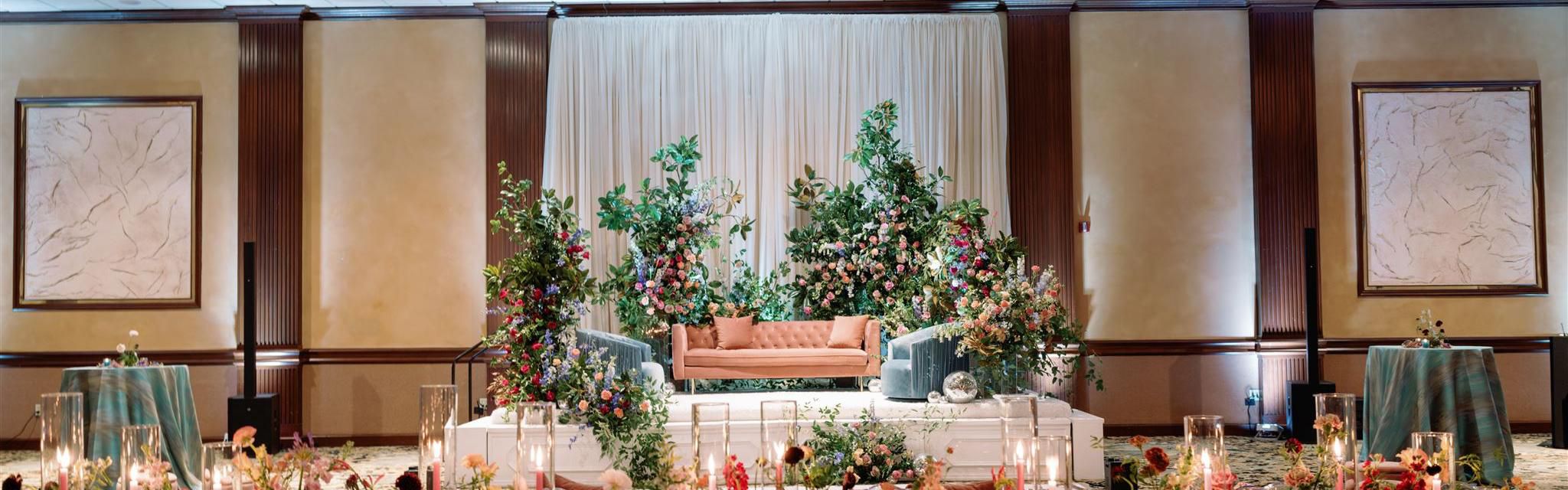 Room decorated for a wedding