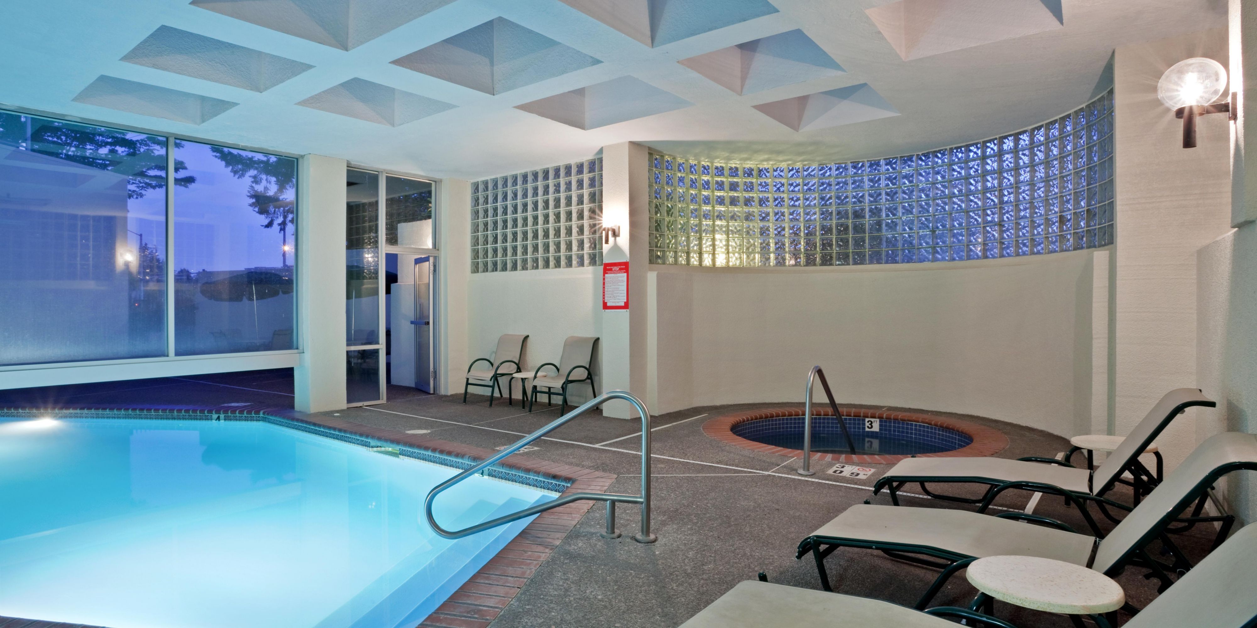 Relax at our fully-accessible indoor and outdoor heated pool with a hot tub. Swim in the sunshine and lounge poolside or take a dip in our indoor pool during cooler days. Maintain your fitness routine in our 24-hour Fitness Center equipped with weights and cardio options, including stationary bikes, ellipticals, and a treadmill.​