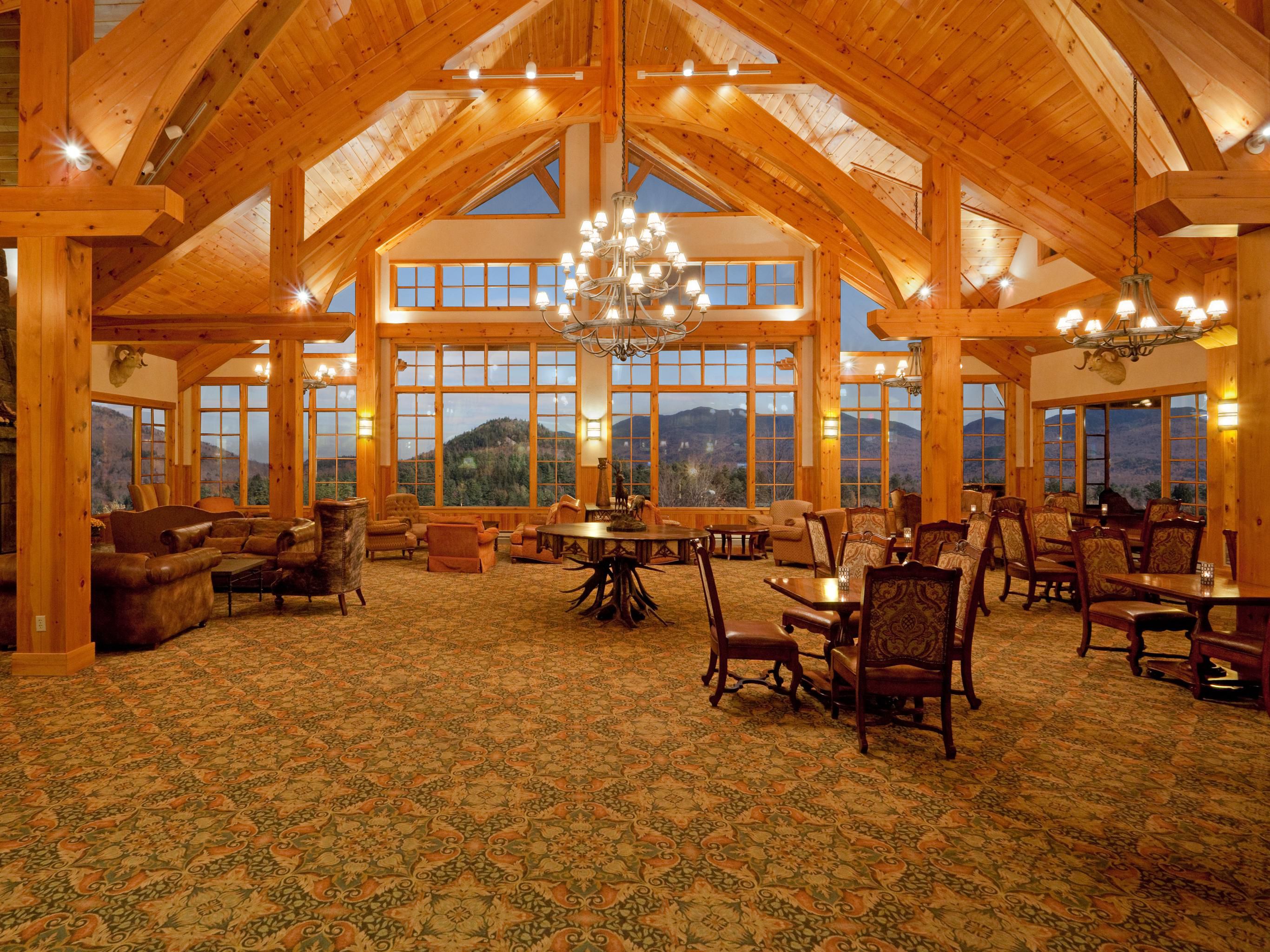 Start your day at MacKenzie’s with a decadent plate of pancakes, a hearty omelet, or one of our other delicious breakfast specialties. For lunch and dinner make sure to visit our Great Room Lobby & Bar. A prime gathering spot, The Great Room offers a stunning view of Mirror Lake and the Adirondack Mountains.