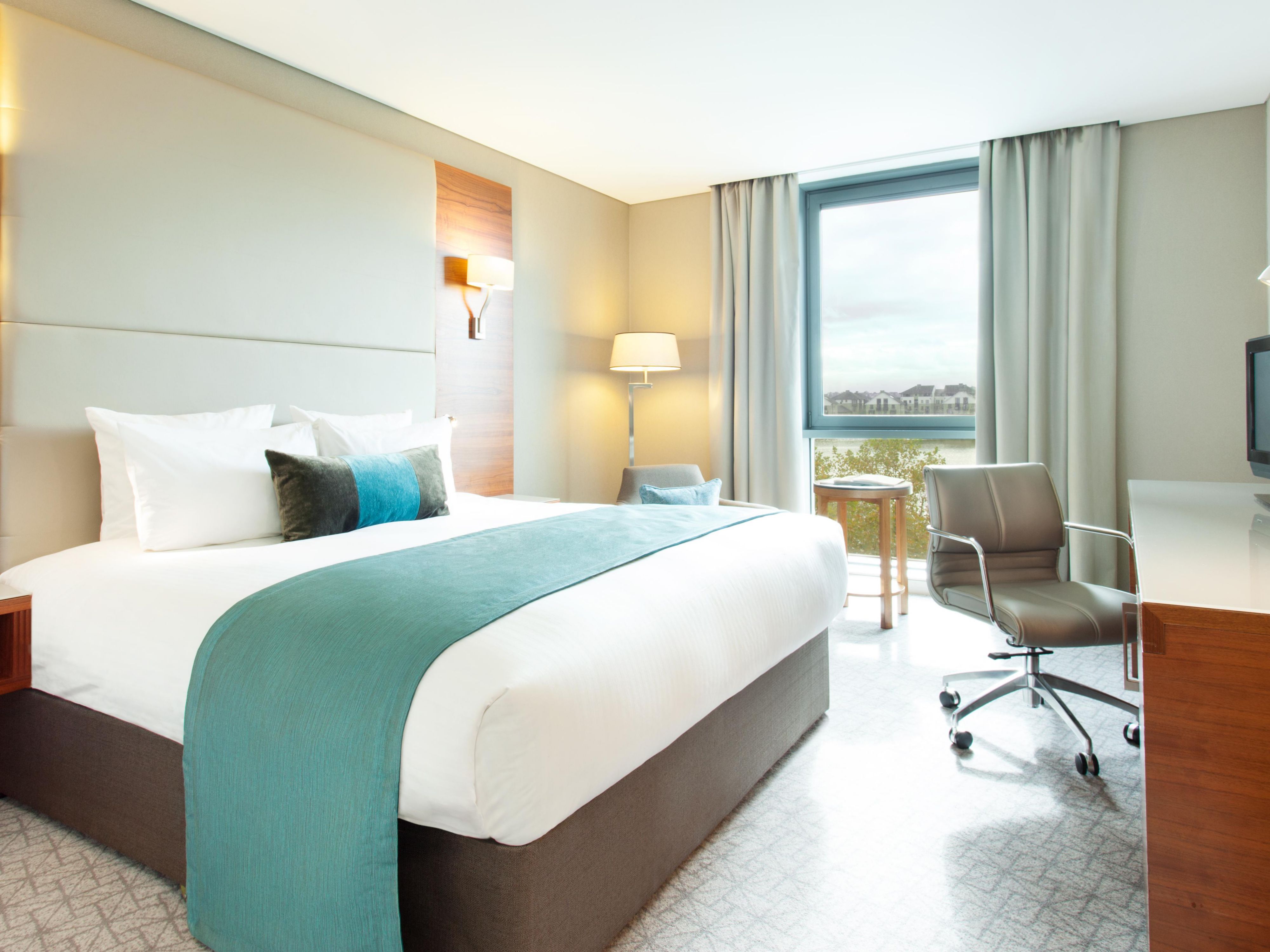 Newly refurbished in an azure palette with a king bed