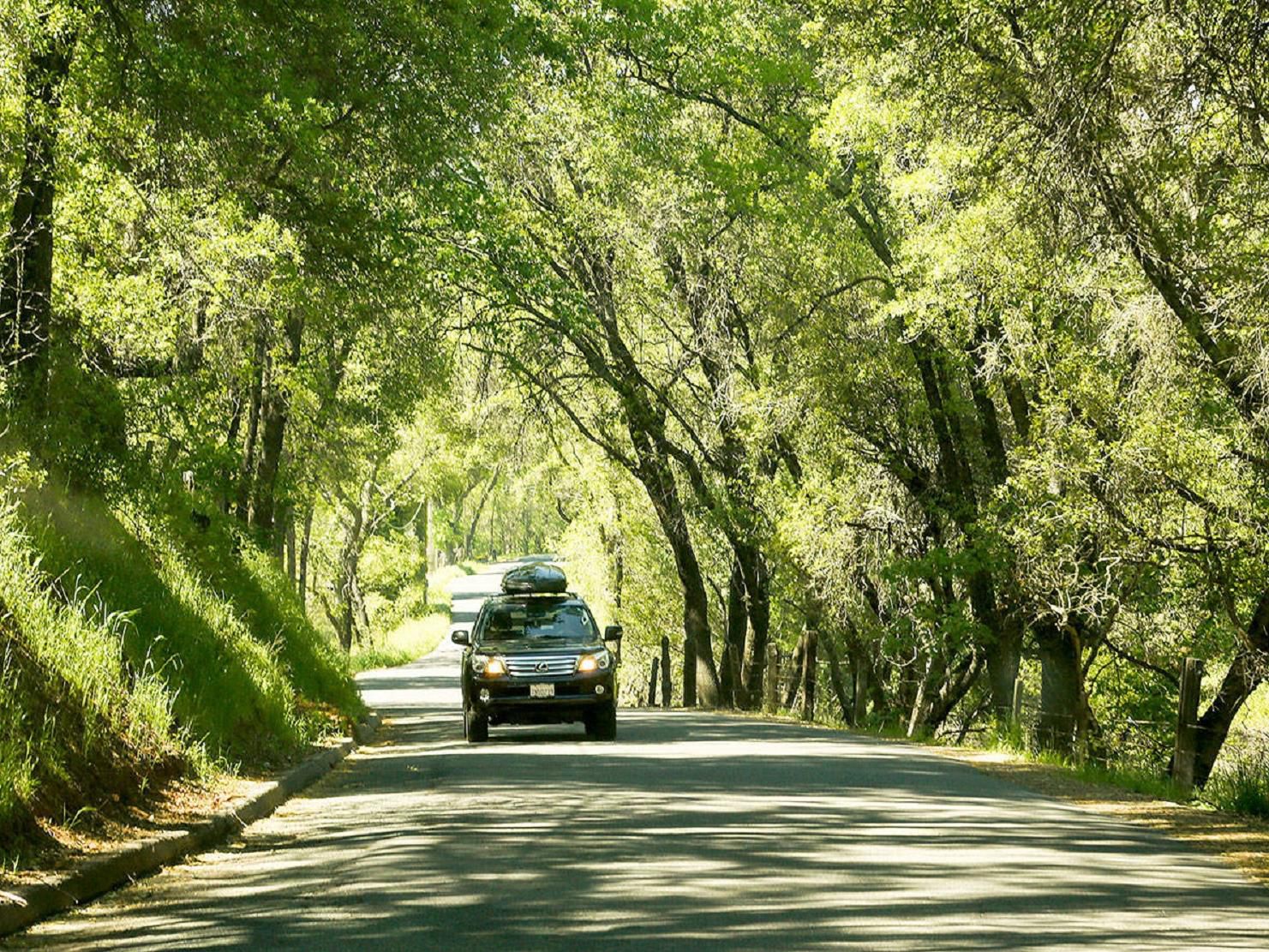 car driving down a road