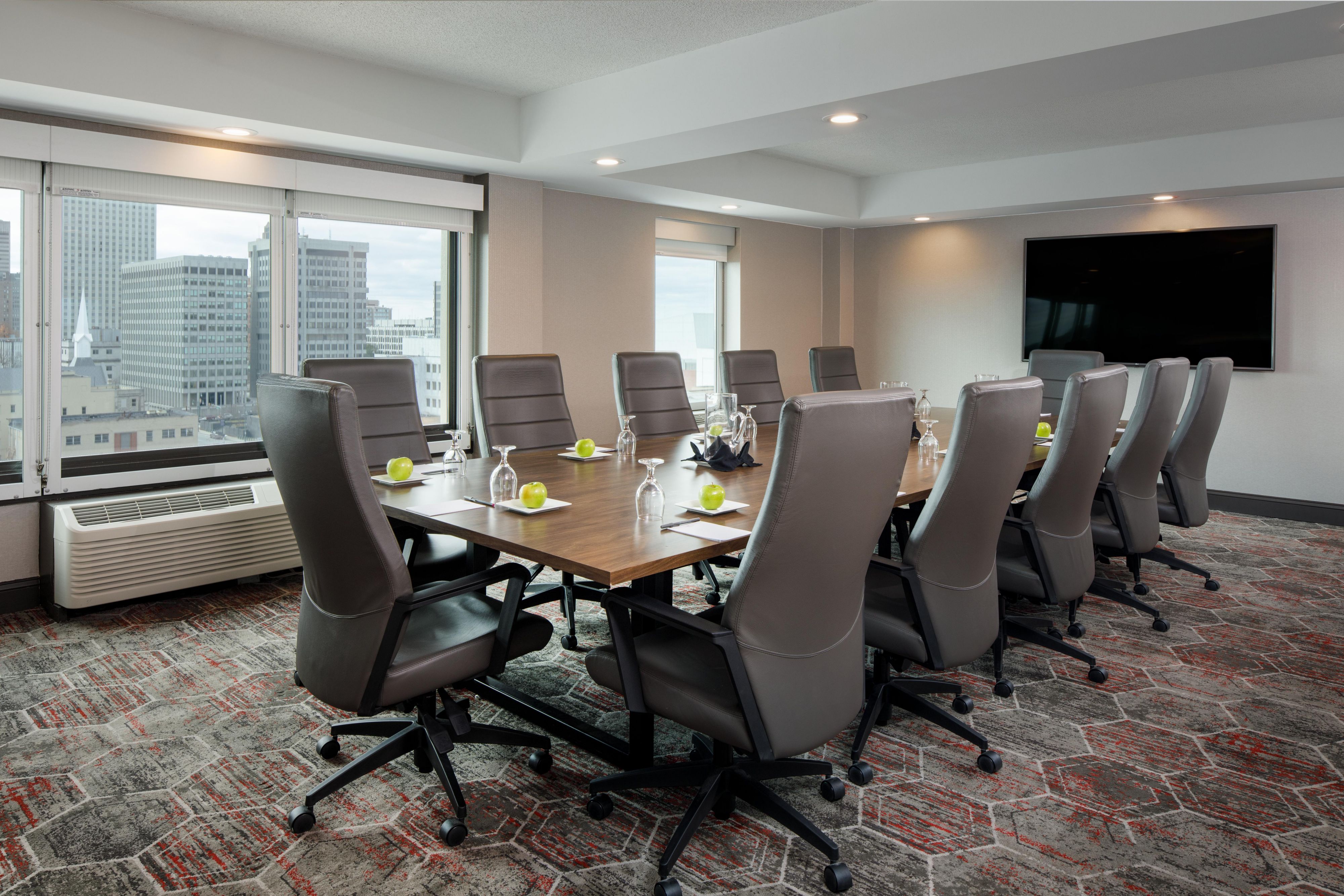 Located on the 11th floor the boardroom has views of downtown