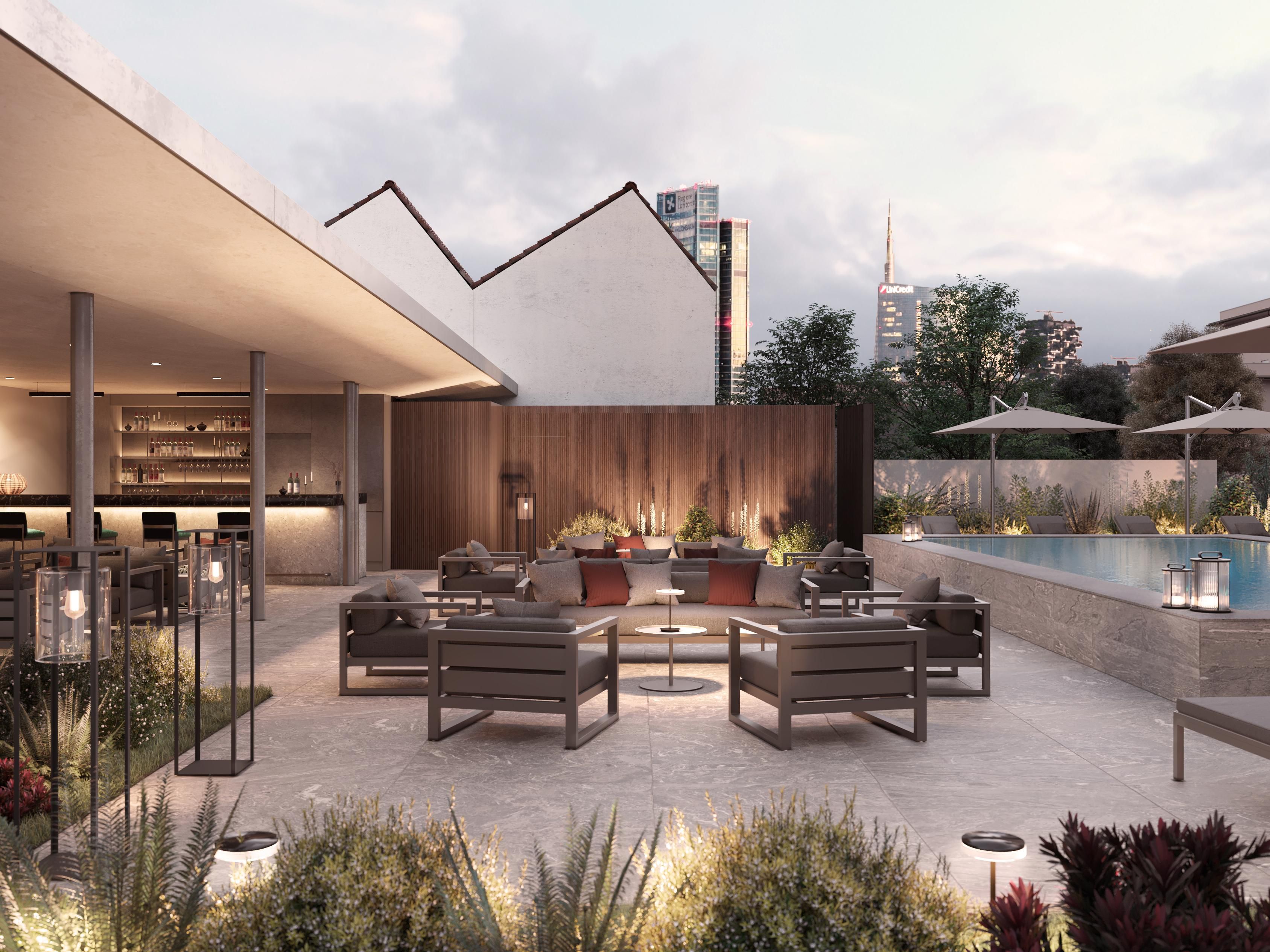 Un’ampia terrazza interna è disponibile per i vostri momenti di relax in assoluto silenzio e lontano dal caos della città. Una confortevole piscina esterna con annesso Pool Bar a disposizione nei mesi estivi, per il meritato relax sdraiati sui lettini, sorseggiando un cocktail a bordo piscina o un aperitivo in compagnia durante l'Happy Hour.