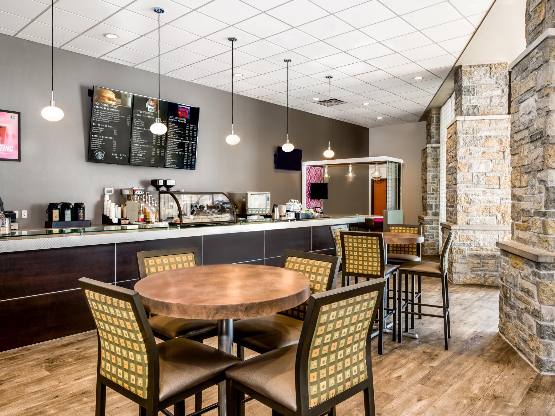 Start your day with a hot cup of coffee at our in-house Starbucks. We offer a full line of Starbucks beverages, including Espresso and Frappuccino. Order your favorite beverage, served with delicious breakfast sandwiches, pastries, and snacks. 
