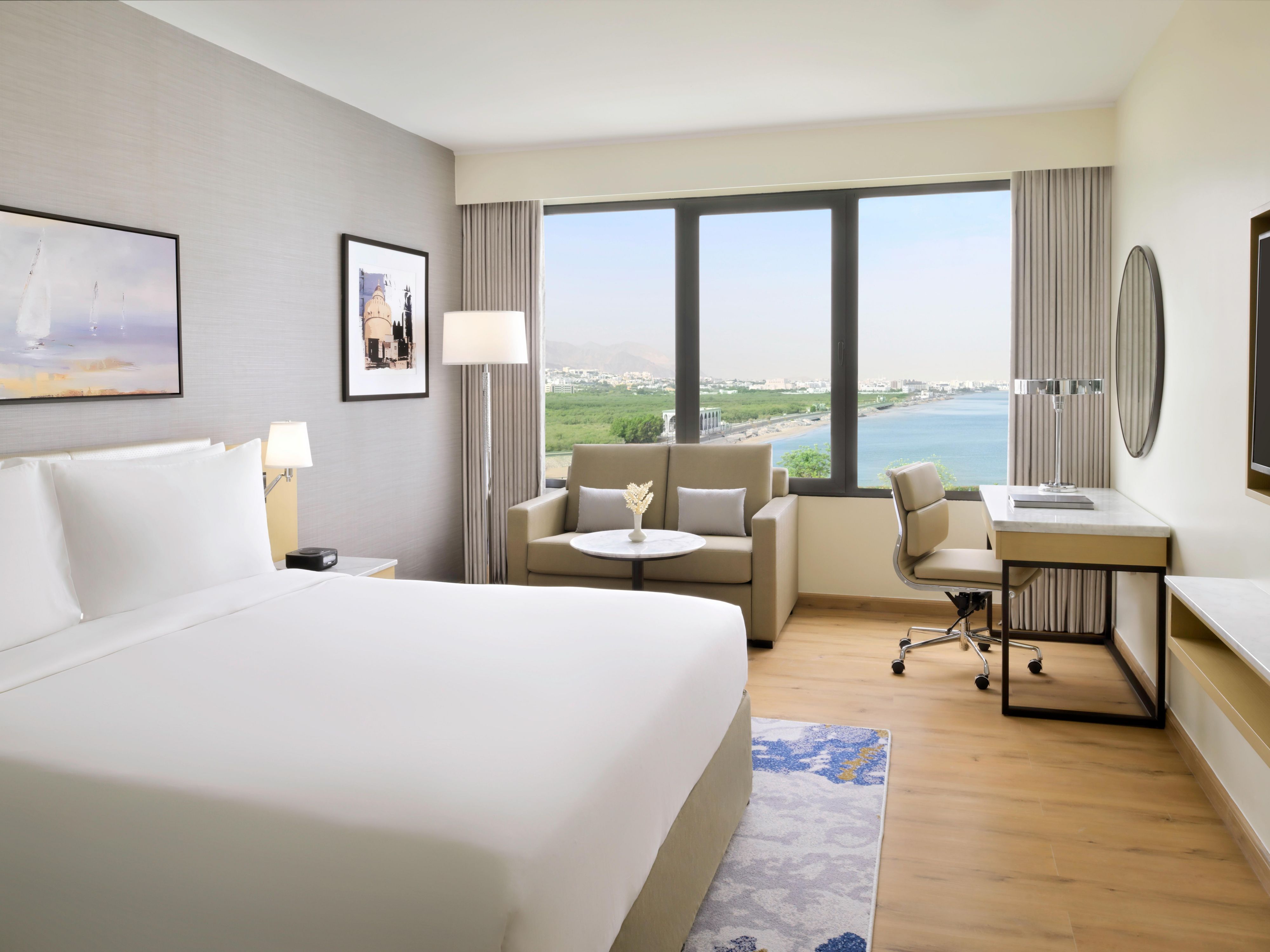 Experience an unforgettable stay in our newly renovated rooms, offering sea, city, or garden views. Modern design, calming blue and beige tones, and spacious windows create a bright, welcoming atmosphere, while contemporary furnishings ensure both style and comfort.