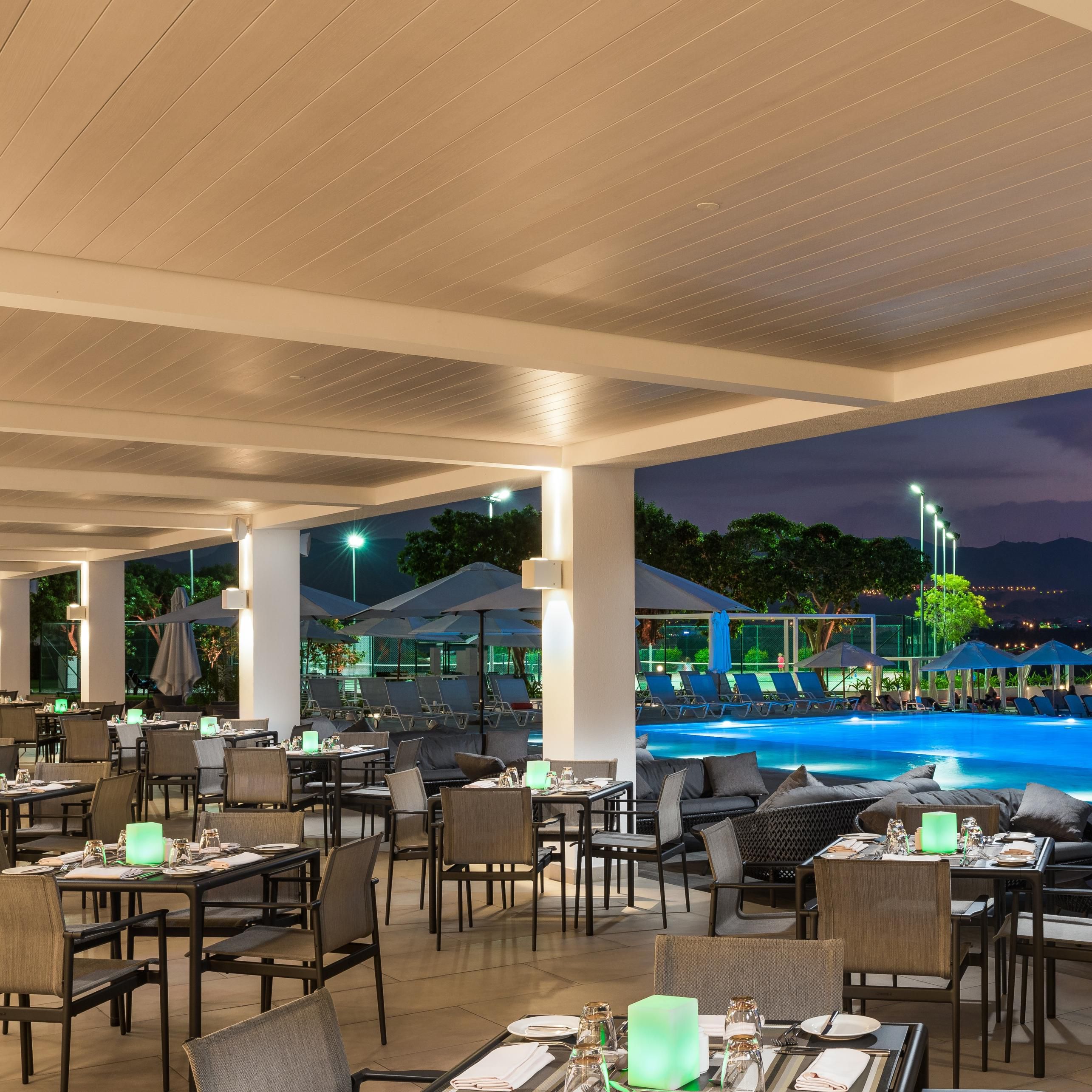 The Restaurant outdoor terrace by evening