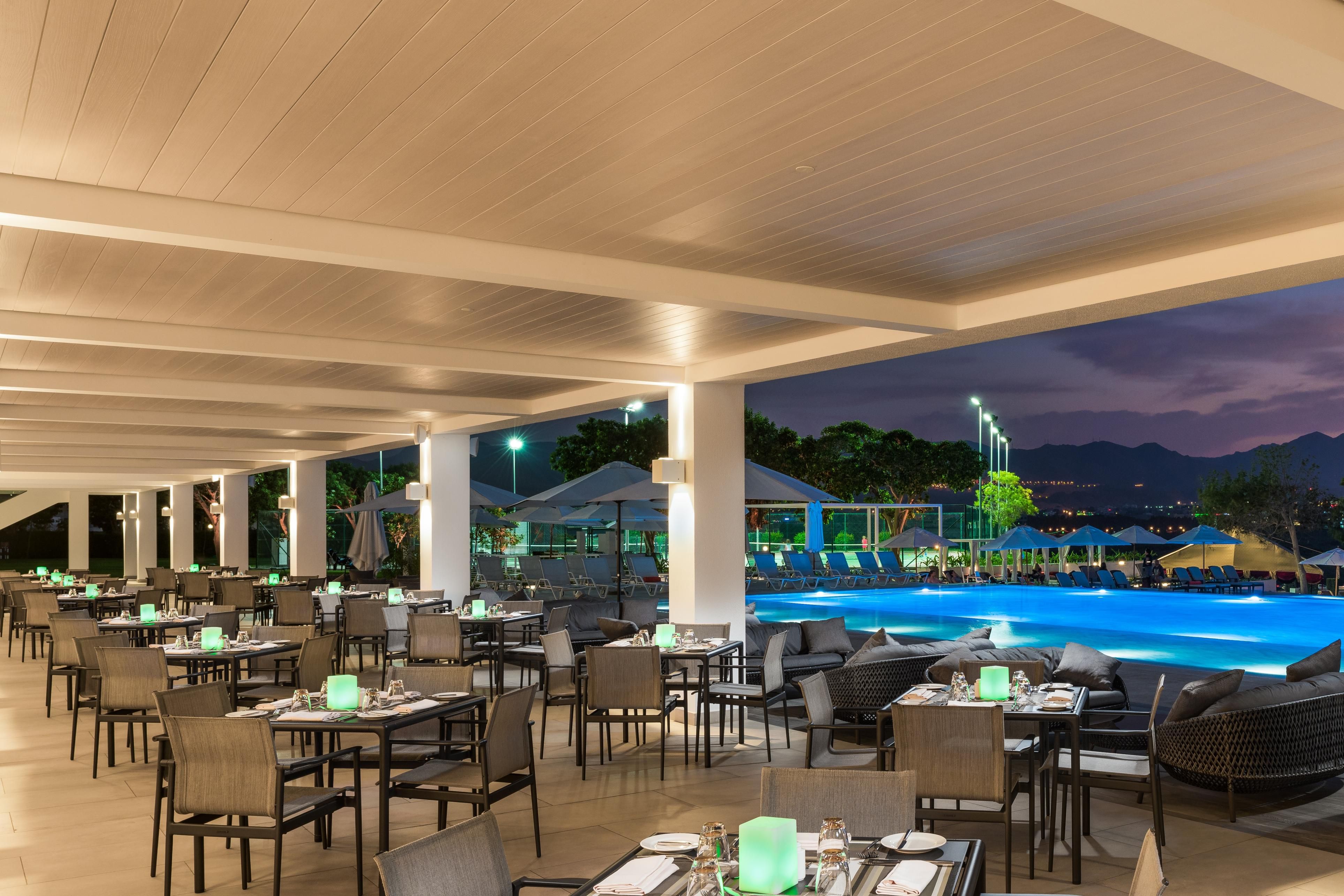 The Restaurant outdoor terrace by evening