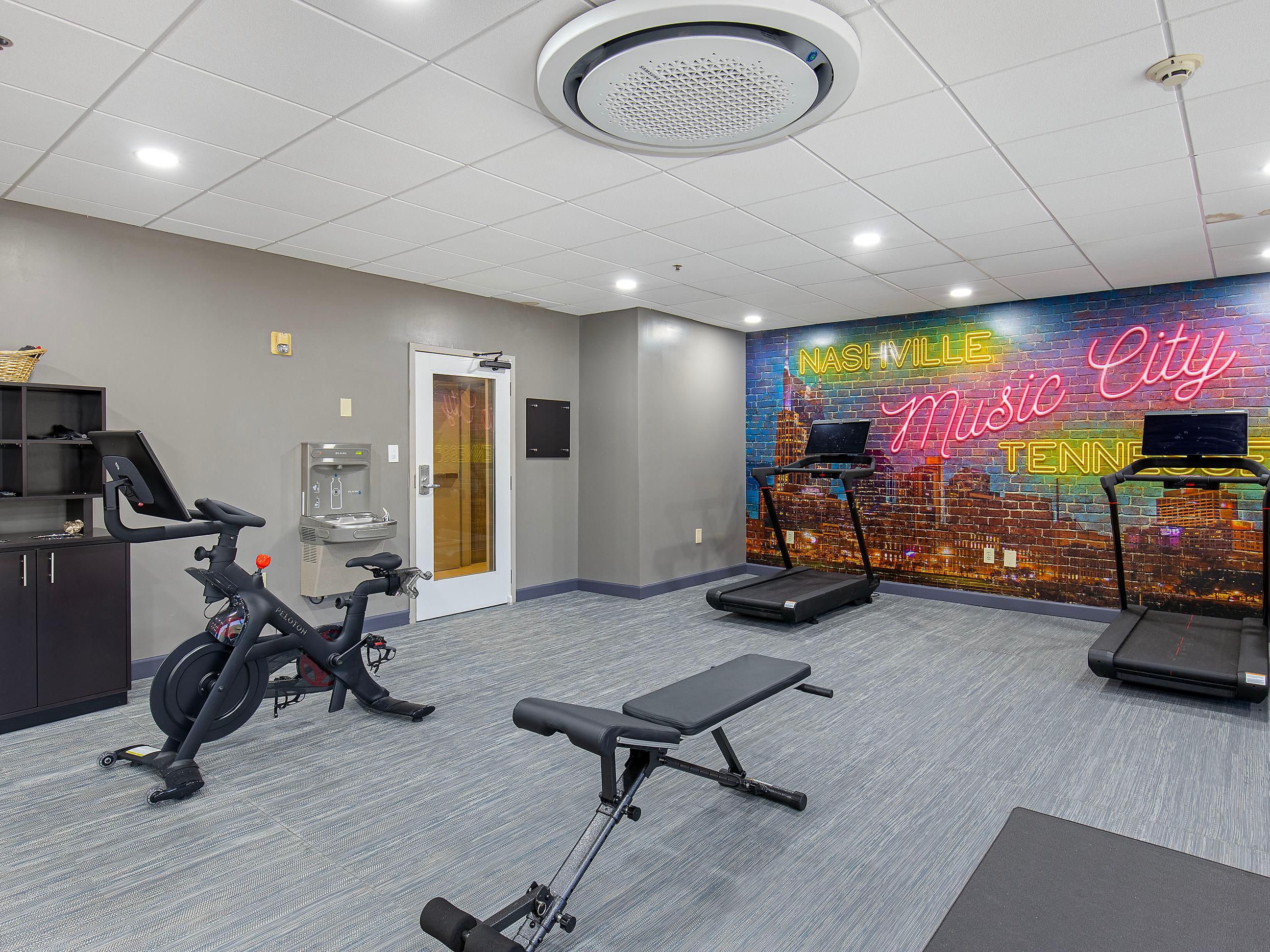 Stay energized in our modern Fitness Center, thoughtfully designed with premium Peloton equipment including bikes, treadmills, and free weights. Open daily to accommodate your schedule, it offers a comfortable and well-appointed environment to maintain your wellness routine on your terms and at your pace.