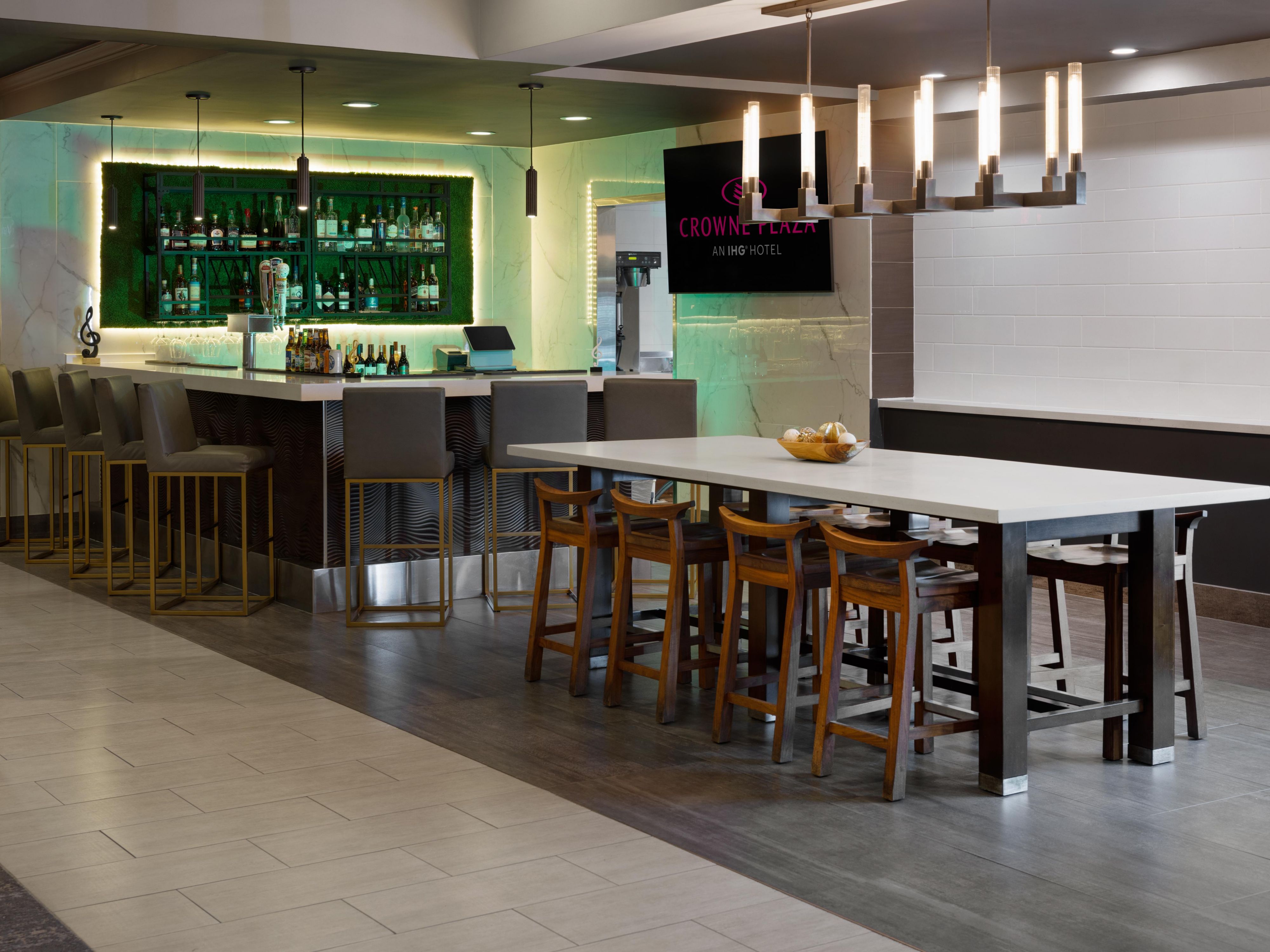 Layover Lounge table and bar area.