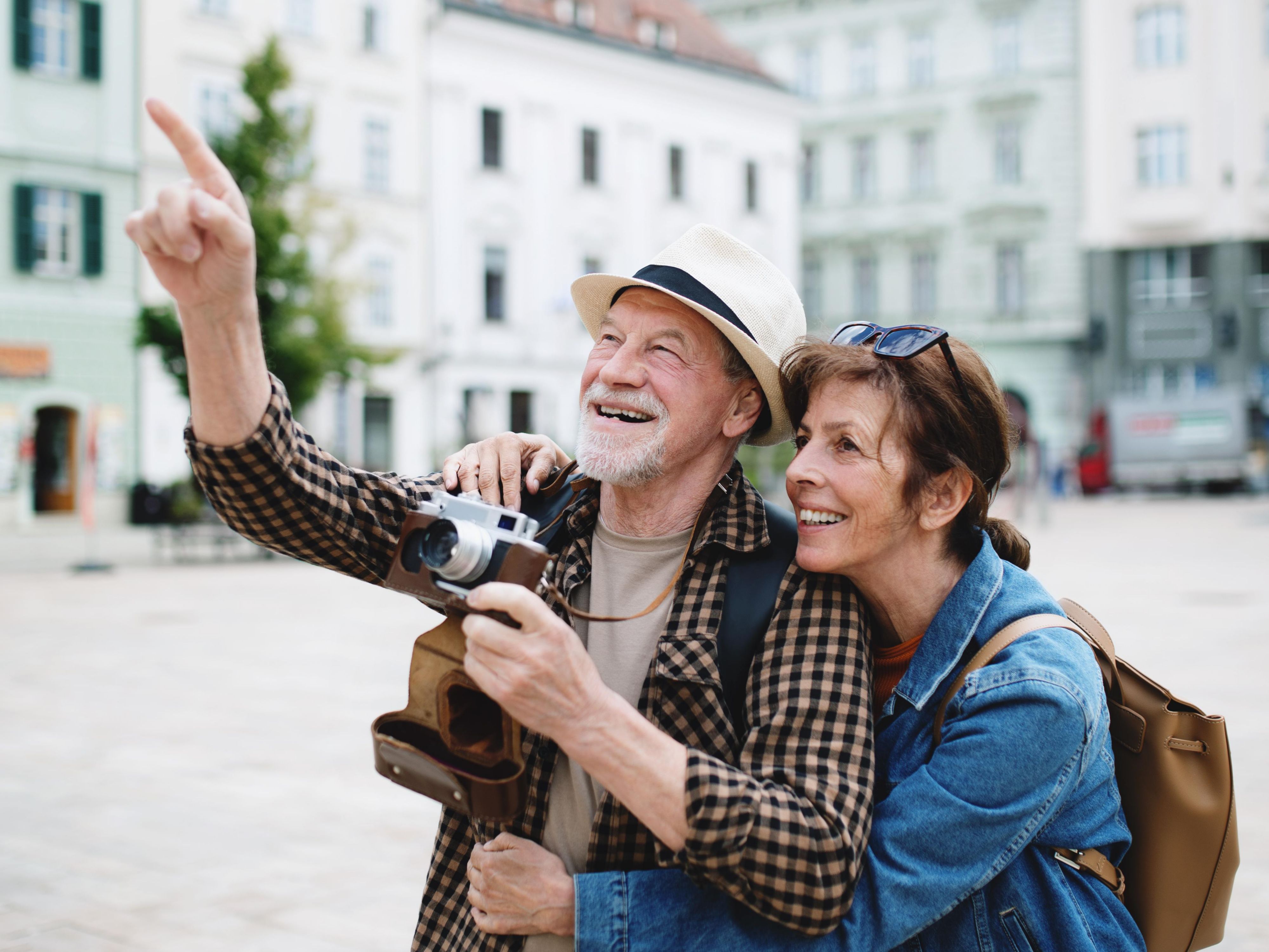 senior couple sight seeing