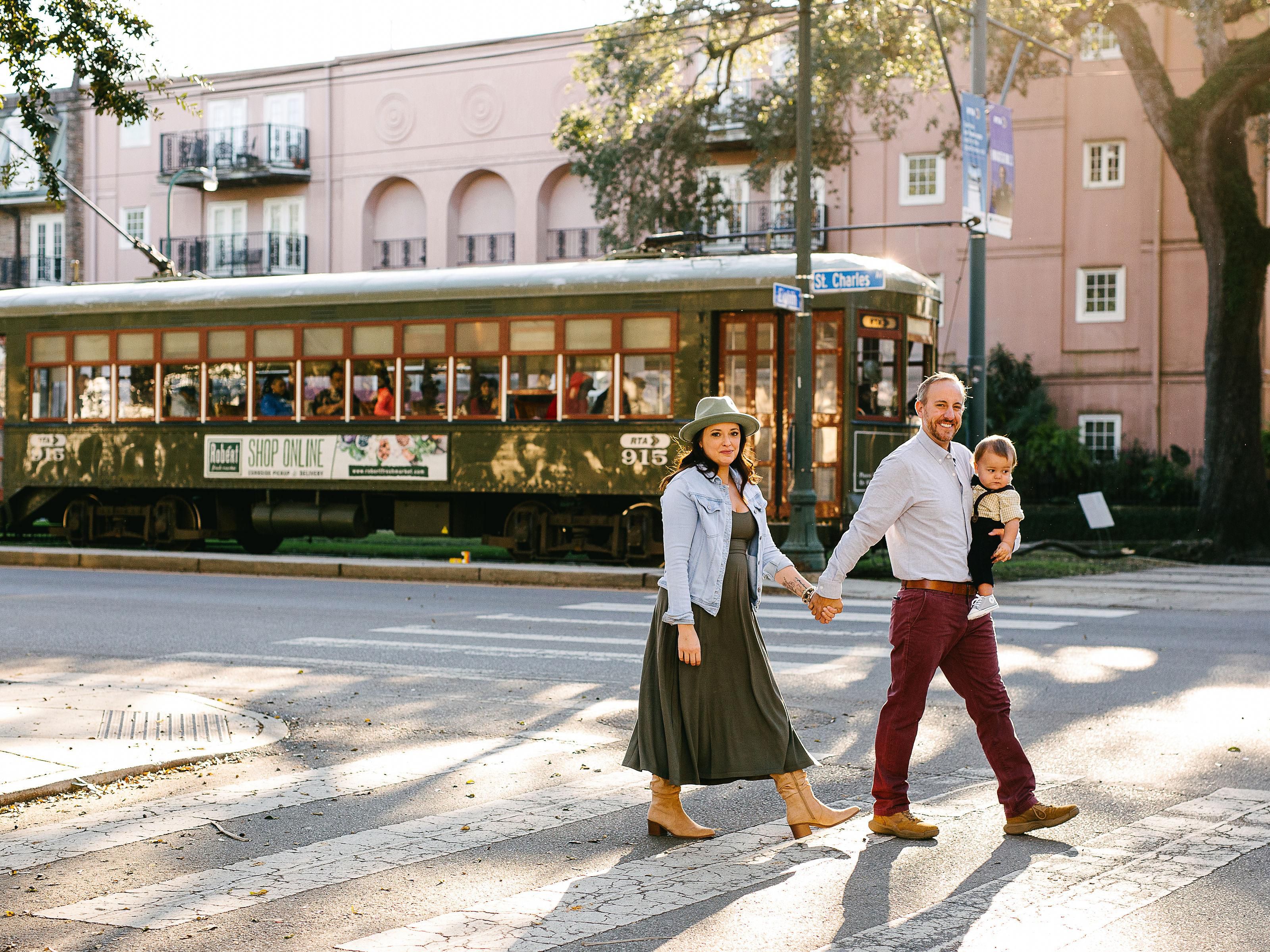 Family and New Orleans streetcar