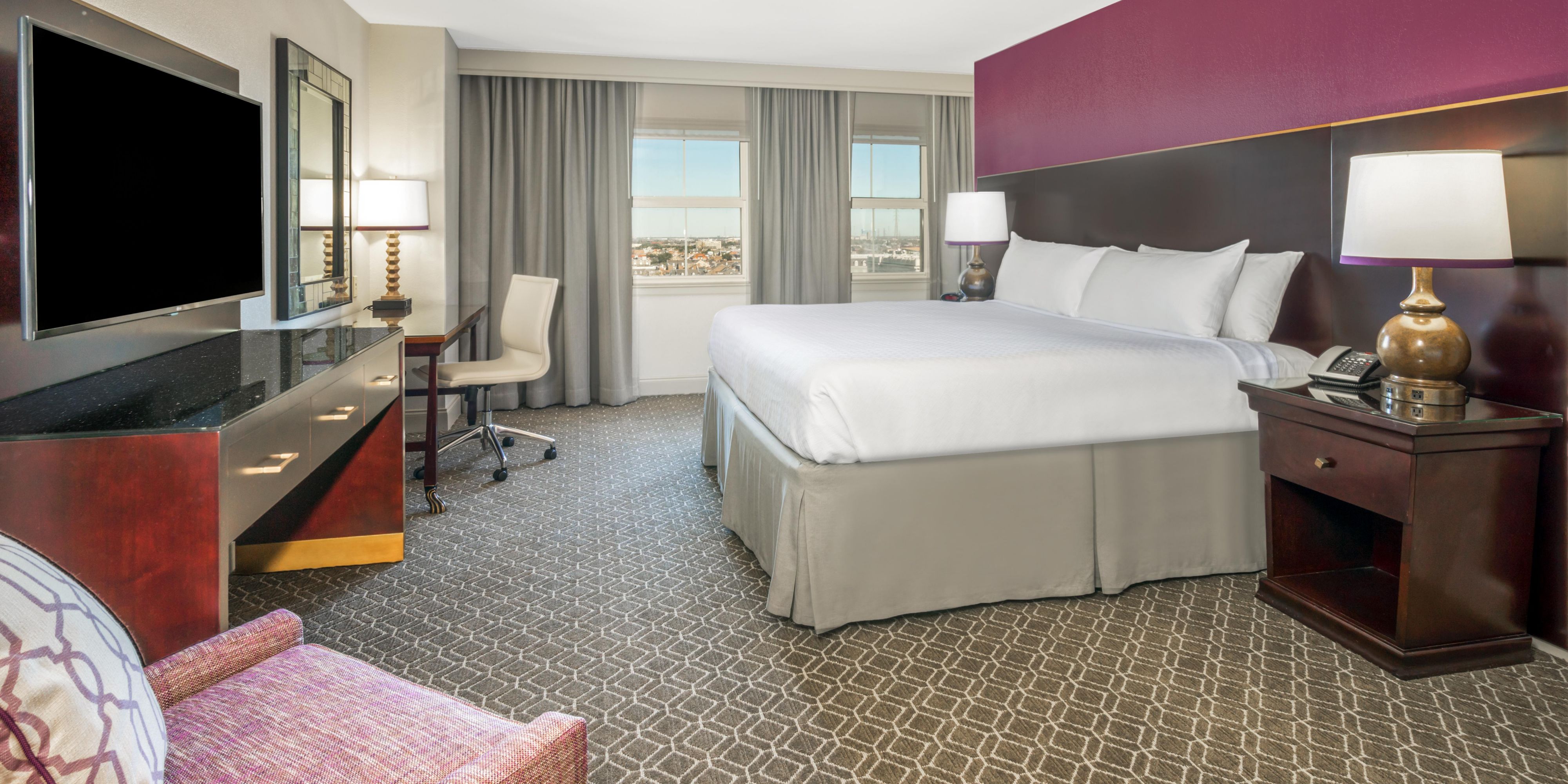 Premium hotel room with king bed.